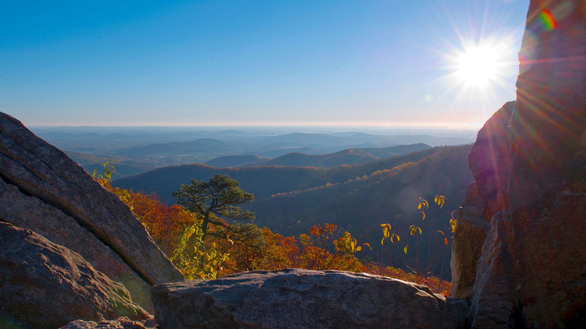 A view out over the piedmont from Skyline Drive on a Fall day in the Shenandoah National Park in Virginia November 5, 2016.