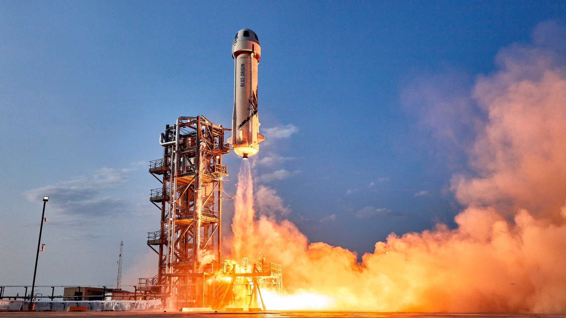 The Blue Origin New Shepard takes flight.