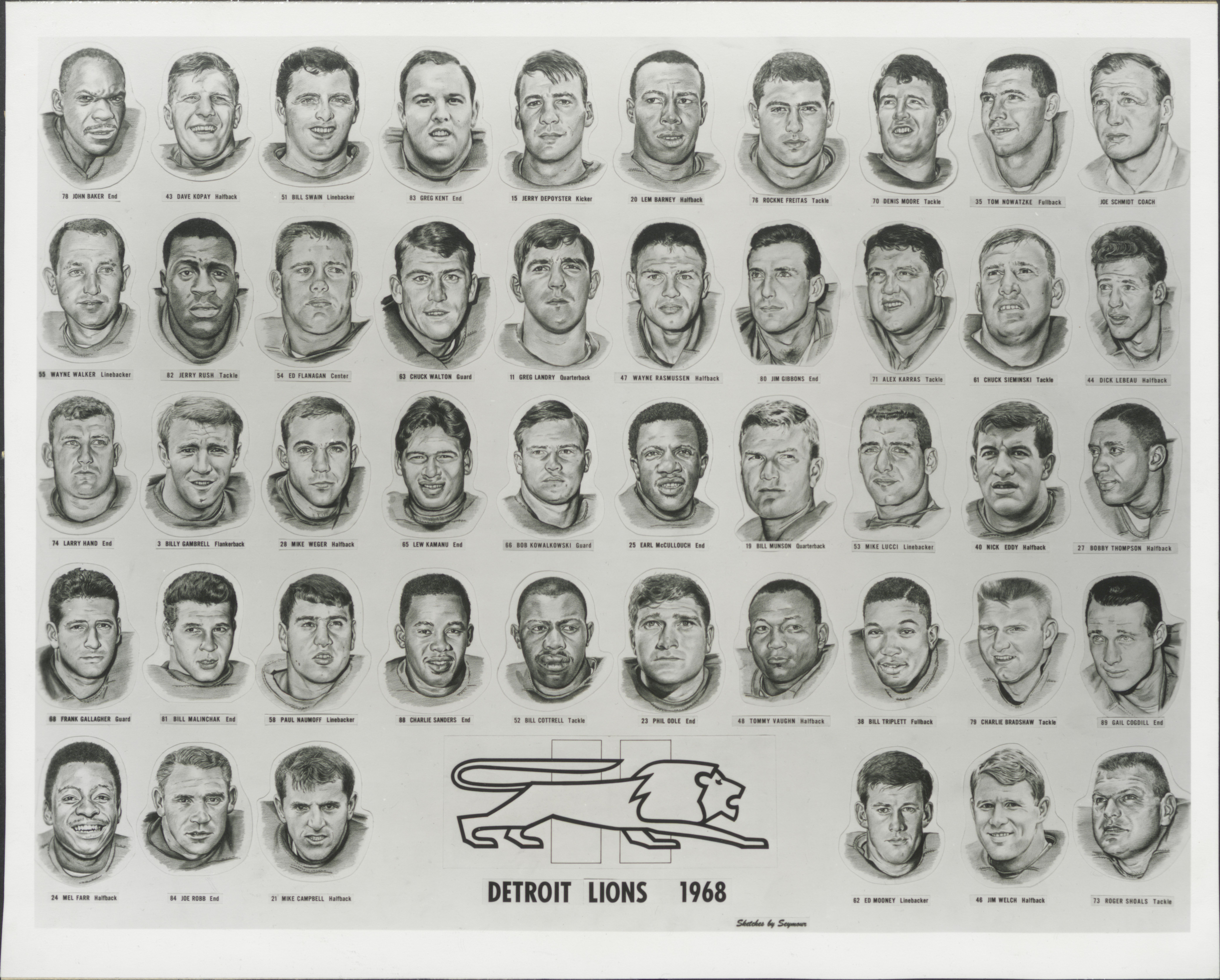 Dave Kopay (top left) is pictured among his 1968 Detroit Lions teammates. Photo: Detroit Lions