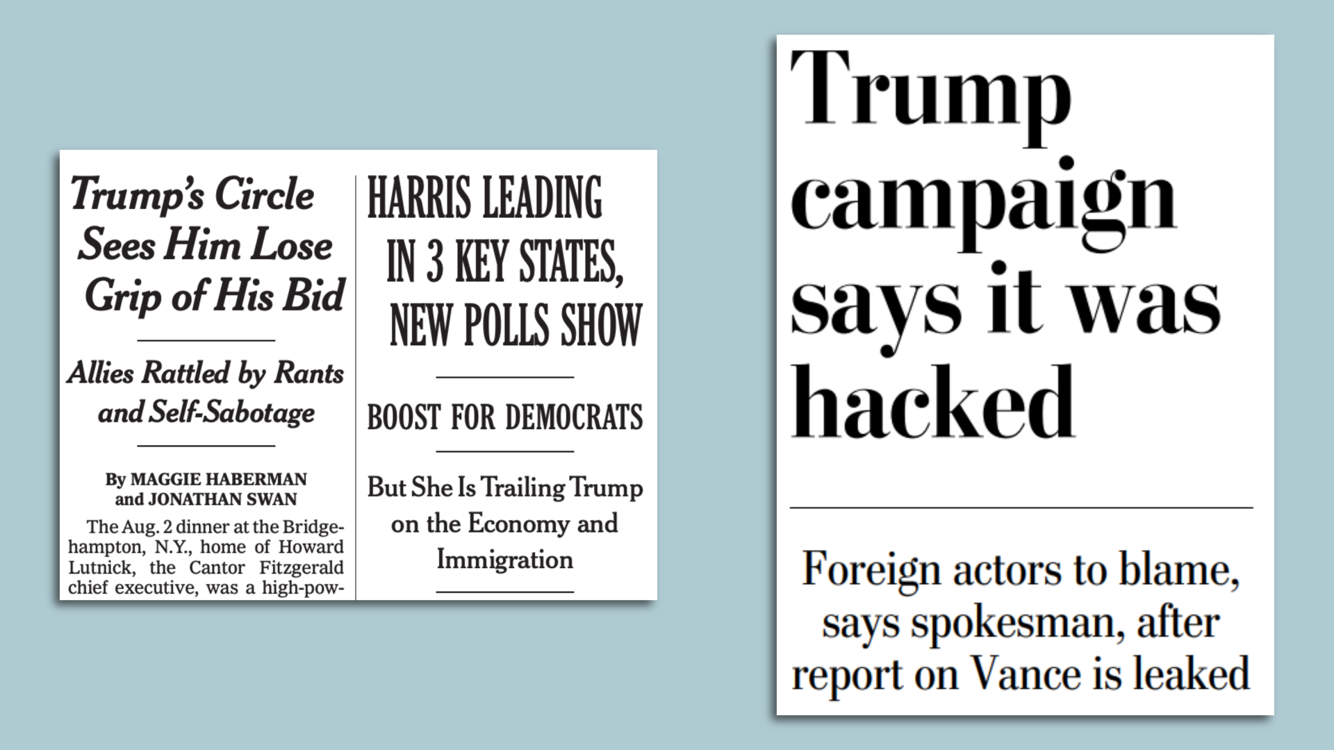 Sunday's N.Y. Times, Washington Post front pages.