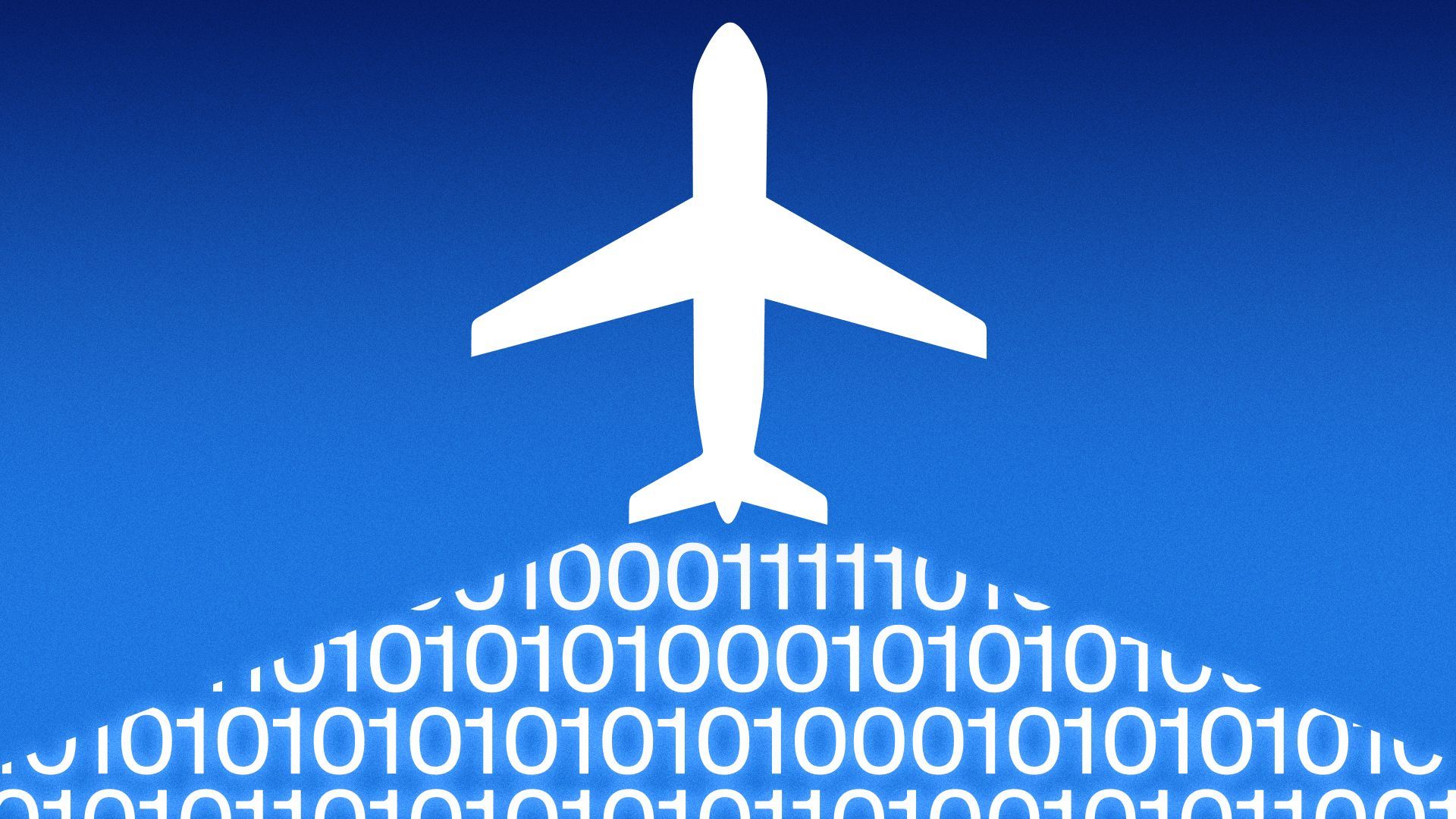 Illustration of a plane with a contrail made of binary numbers.