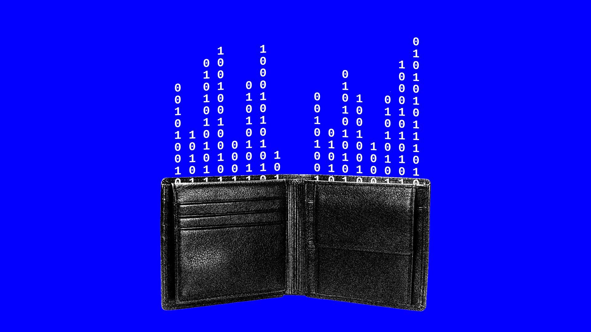 Wallet with data coming out of it.
