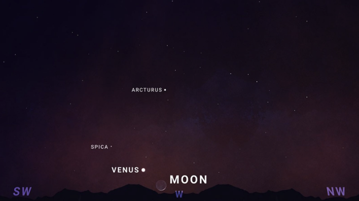 An illustration showing the position of Venus and the Moon in mid-August.
