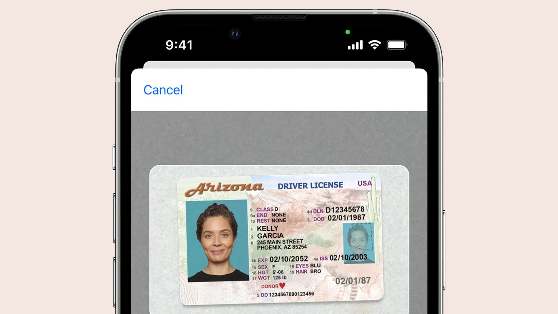 A driver's license on an iPhone.