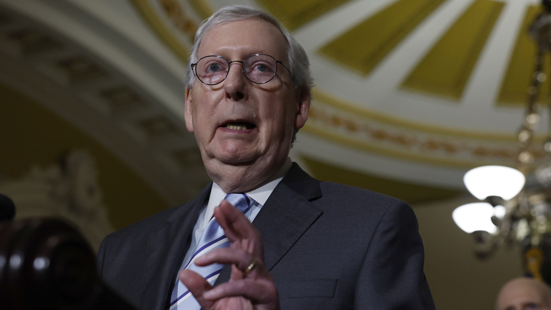 Senate Minority Leader Mitch McConnell (R-KY) speaks during a news conference after a policy luncheon with Senate Republicans at the U.S. Capitol Building on September 07, 2022 in Washington, DC.
