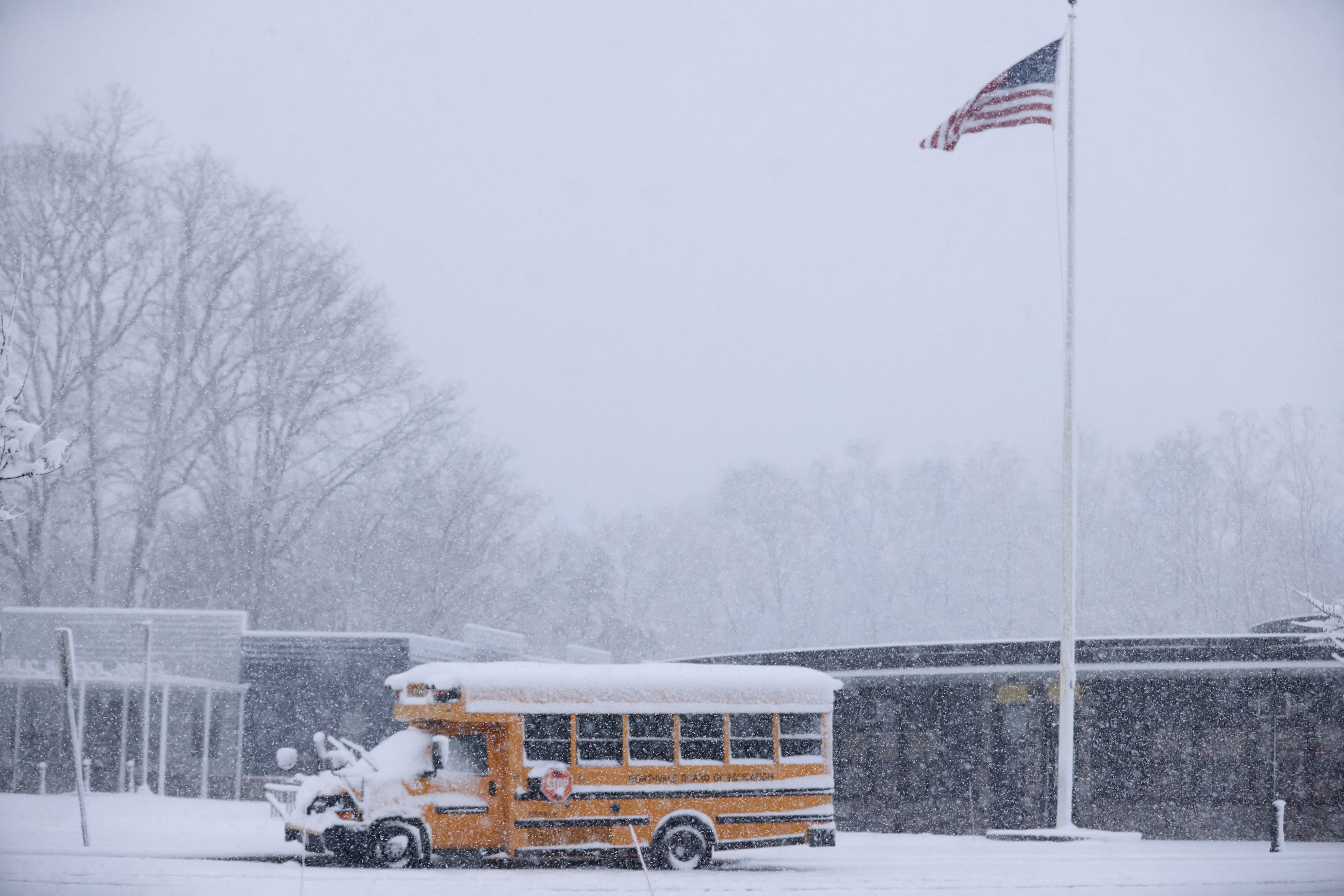 - A school bus is covered in snow at the Northvale Public School in Northvale, New Jersey, on February 13, 2024. Heavy snowfall is expected over parts of the Northeast US starting late February 12, with some areas getting up to two inches (5cms) of snow an hour, the National Weather Service forecasters said.