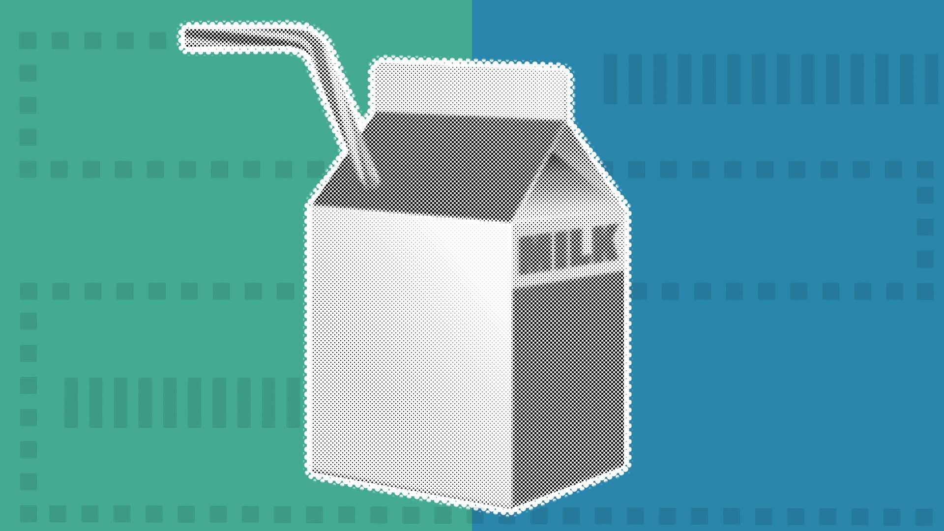 Illustration of a milk carton with abstract shapes.