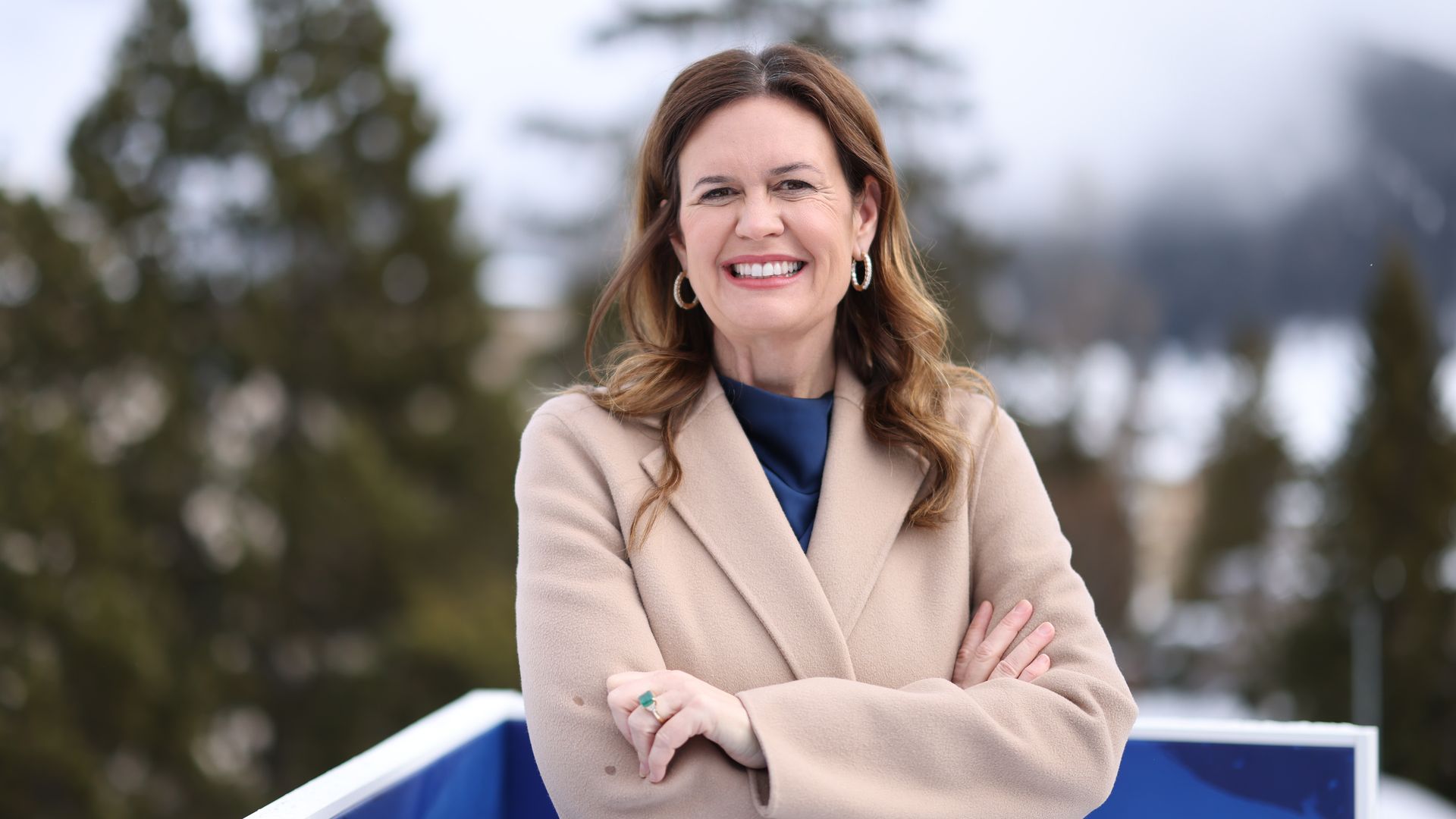 Sarah Huckabee Sanders, governor of Arkansas, during a Bloomberg Television interview at the World Economic Forum (WEF) in Davos, Switzerland, on Thursday, Jan. 23, 2025.