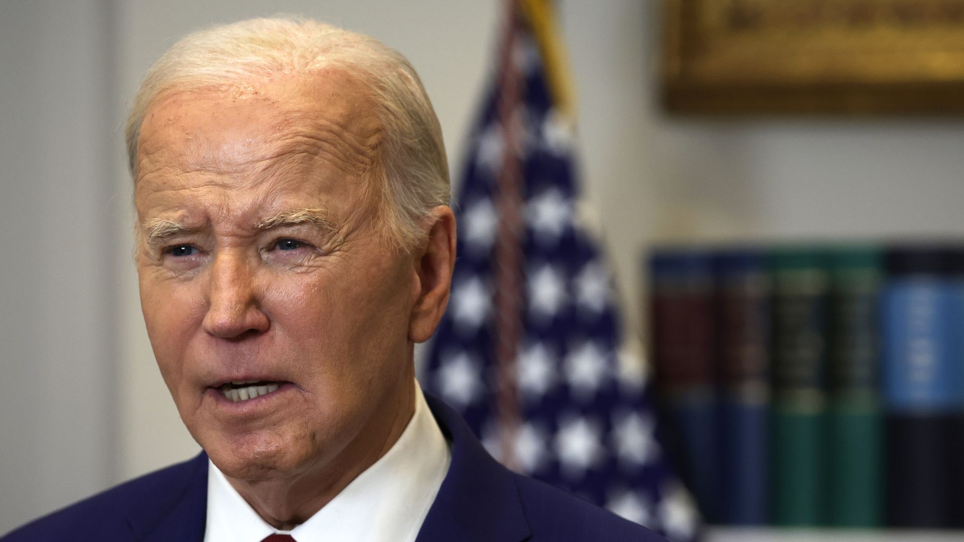 U.S. President Joe Biden delivers remarks on the collapse of Francis Scott Key Bridge in Baltimore, Maryland, in the Roosevelt Room of the White House on March 26, 2024
