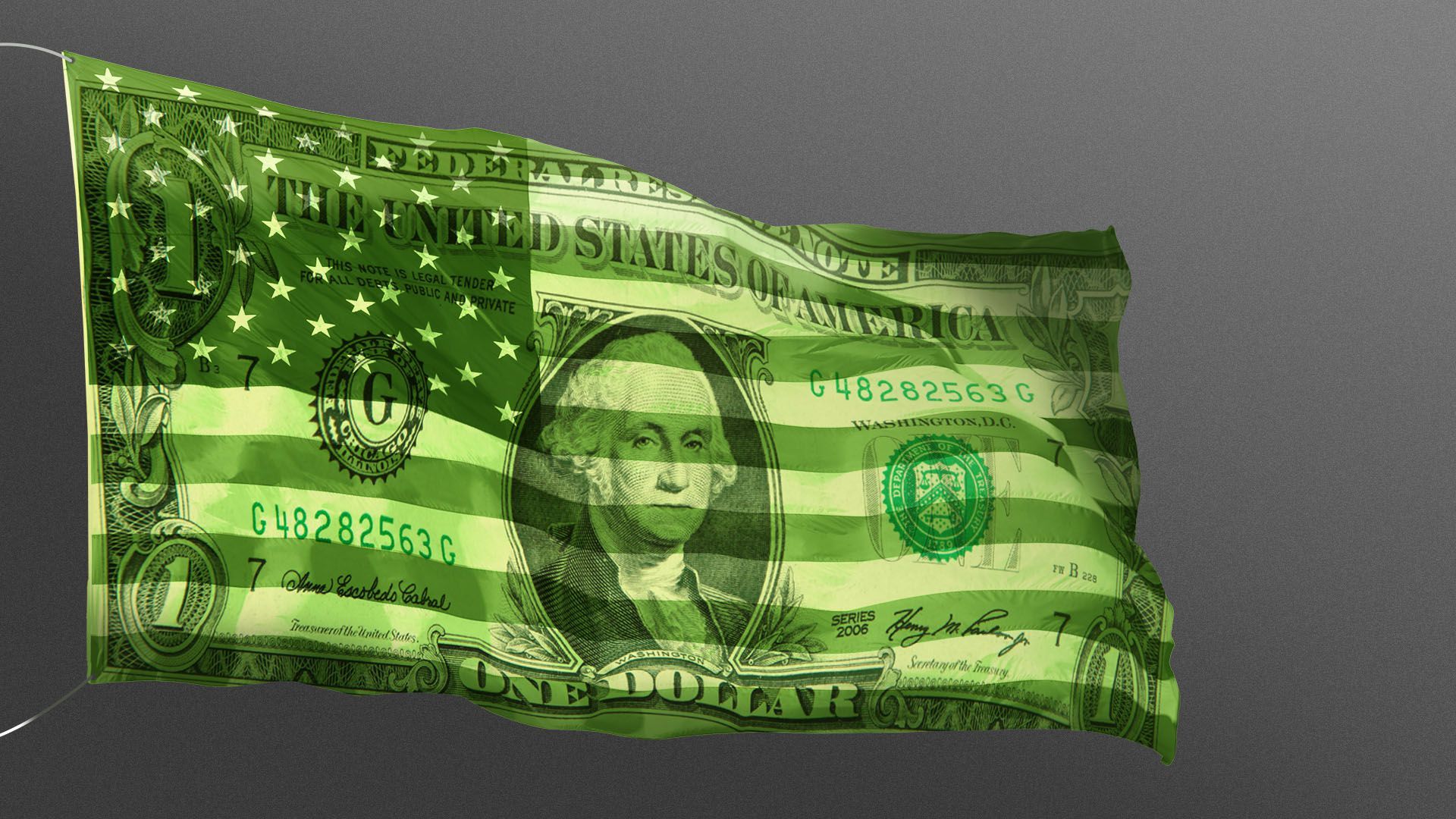 Illustration of an American flag with a dollar overlay