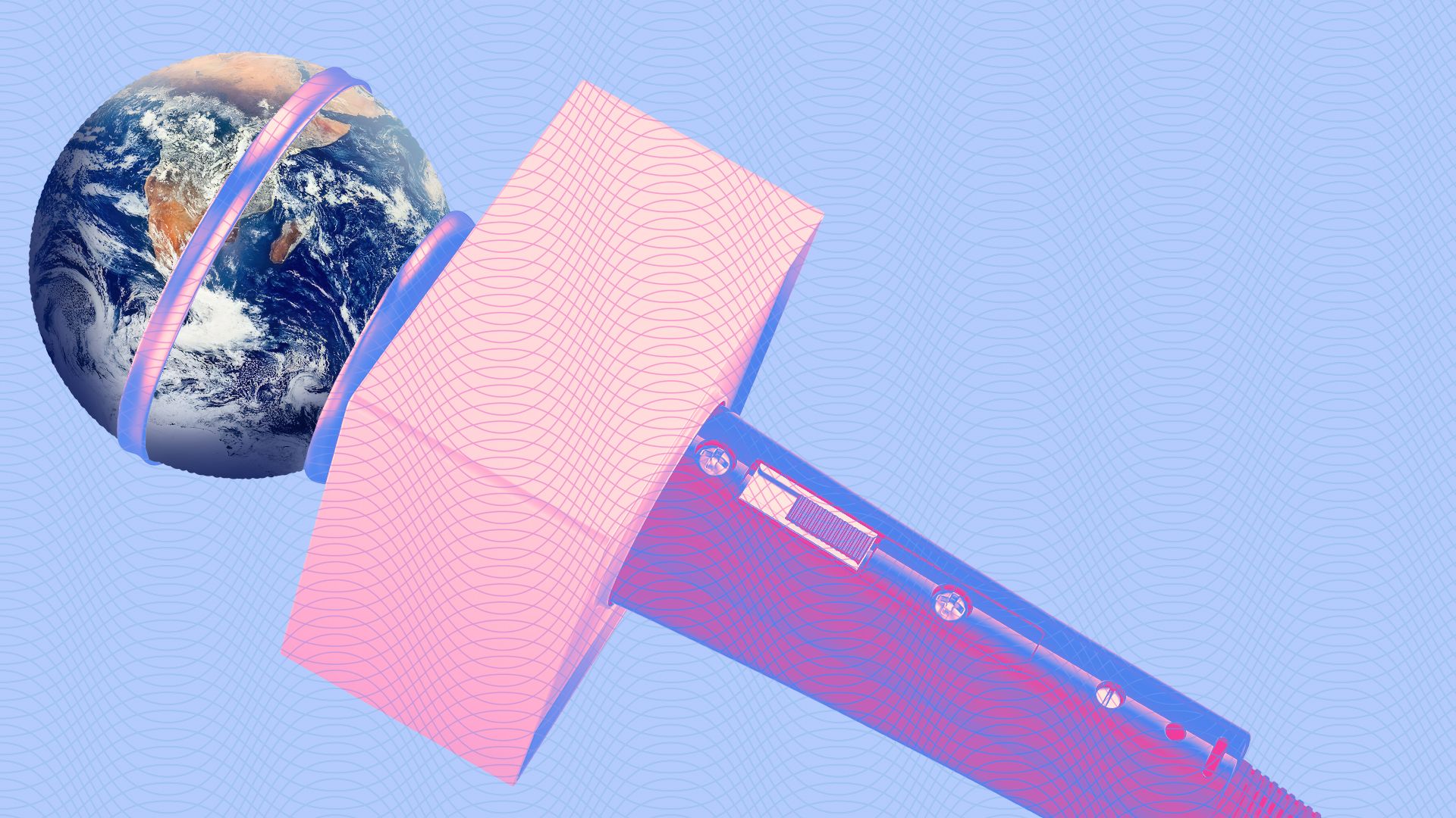 Illustration of a reporter's microphone with a globe for the top