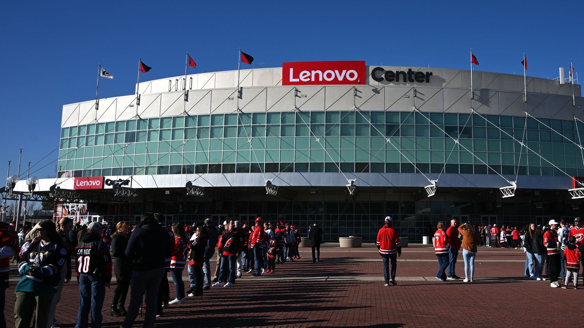RALEIGH, NC - JANUARY 12: Attendees line up outside the Lenovo Center for the Eric Staal Jersey Retirement Ceremony prior to the NHL game between the Anaheim Ducks and the Carolina Hurricanes on January 12, 2025 at Lenovo Center in Raleigh, North Carolina. (Photo by Katherine Gawlik/Icon Sportswire 