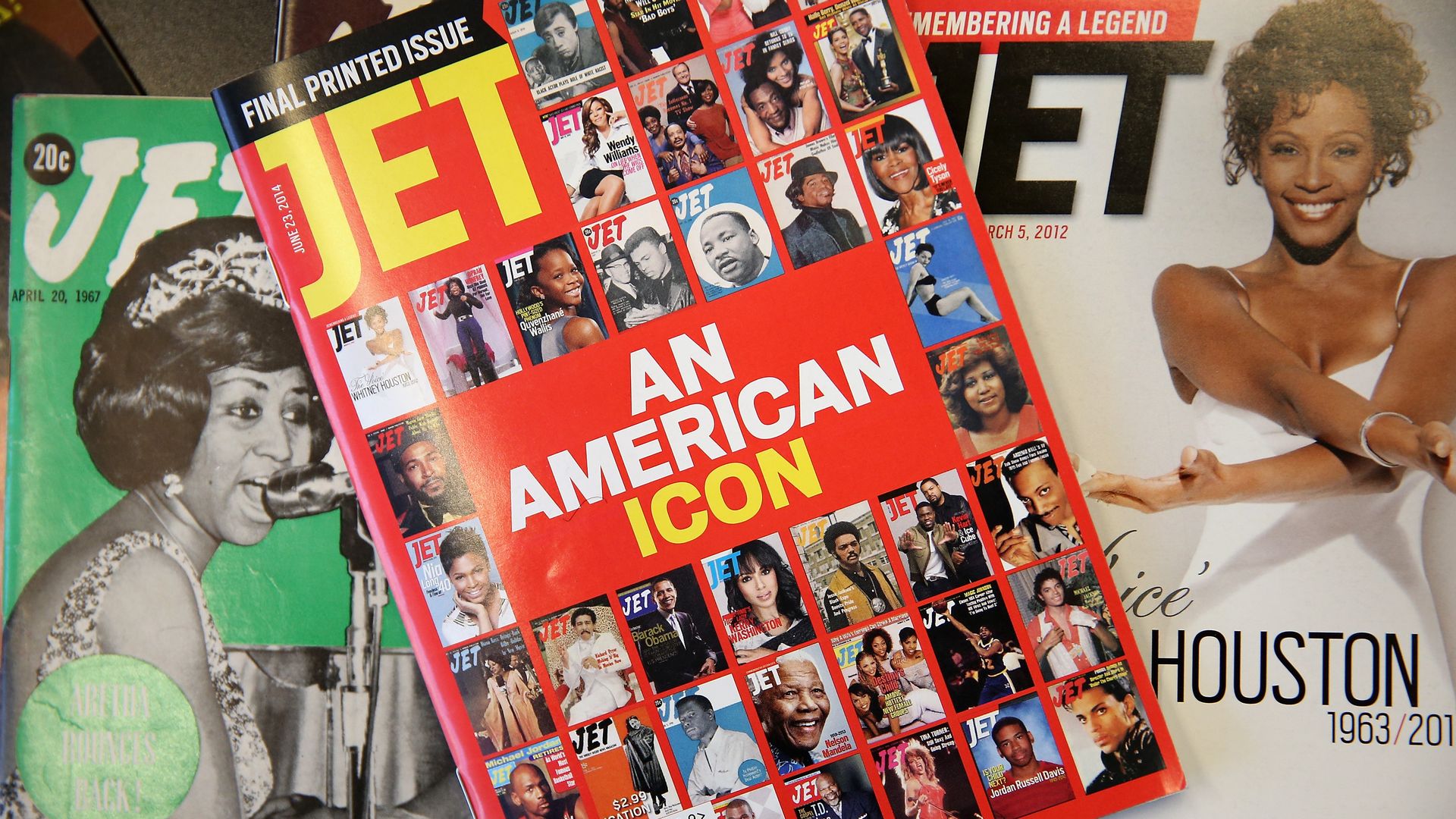 Vintage copies of JET magazine at the offices of Johnson Publishing Company. 