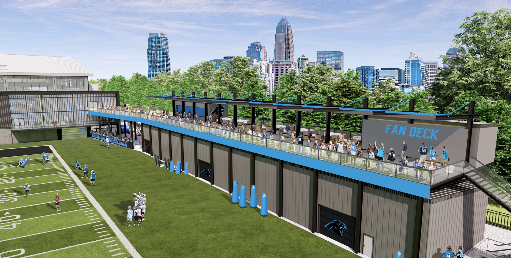 Rendering of a viewing deck at the Carolina Panthers new practice facility.