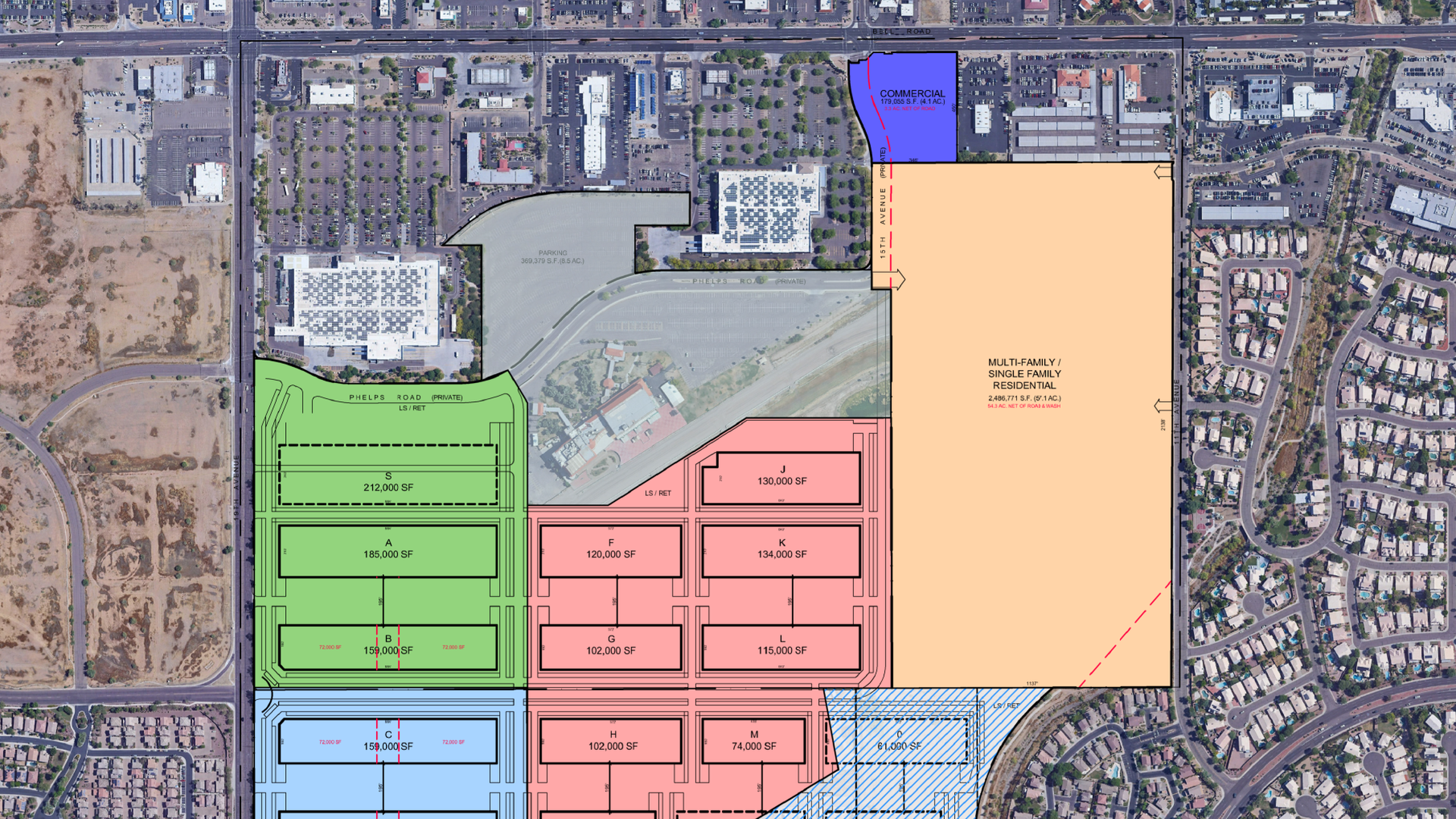 An overhead map of an urban area showing multi-covered overlays top of a race track site. 
