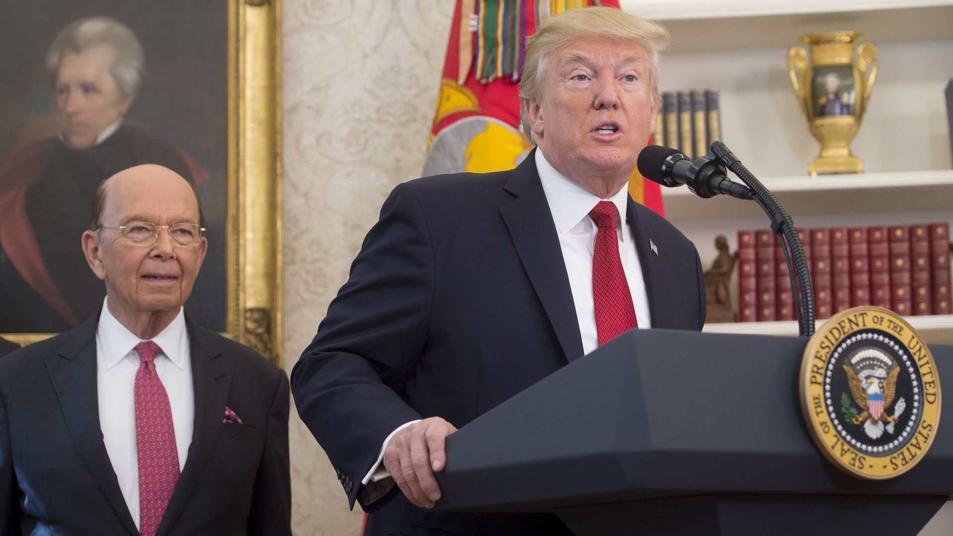 President Donald Trump and Commerce Secretary Wilbur Ross, who heads the Census Bureau. Photo: Saul Loeb/AFP/Getty Images