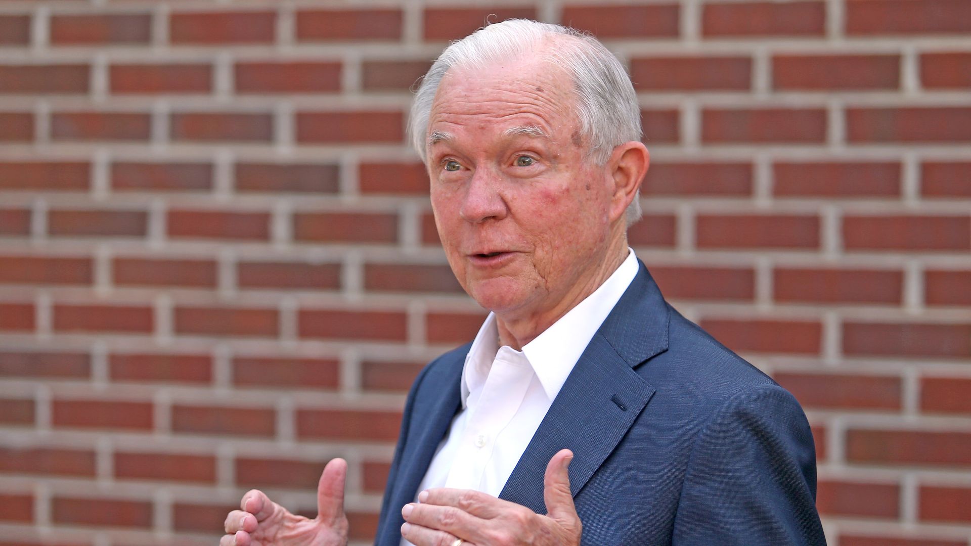 Jeff Sessions addresses the media after voting in the Alabama Republican primary runoff