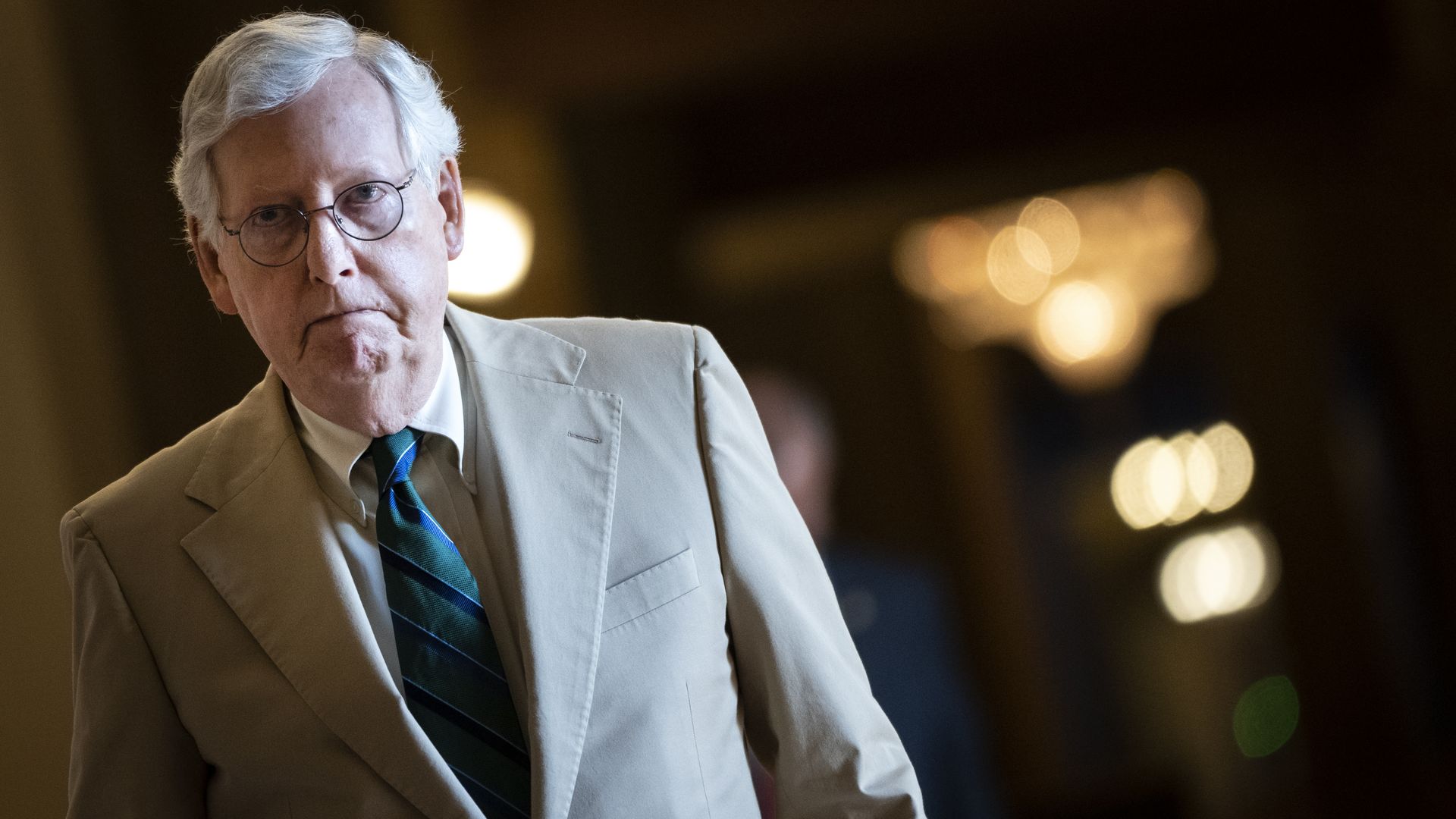 Senate Minority Leader Mitch McConnell (R-Ky.) walking through the U.S. Capitol on June 21.