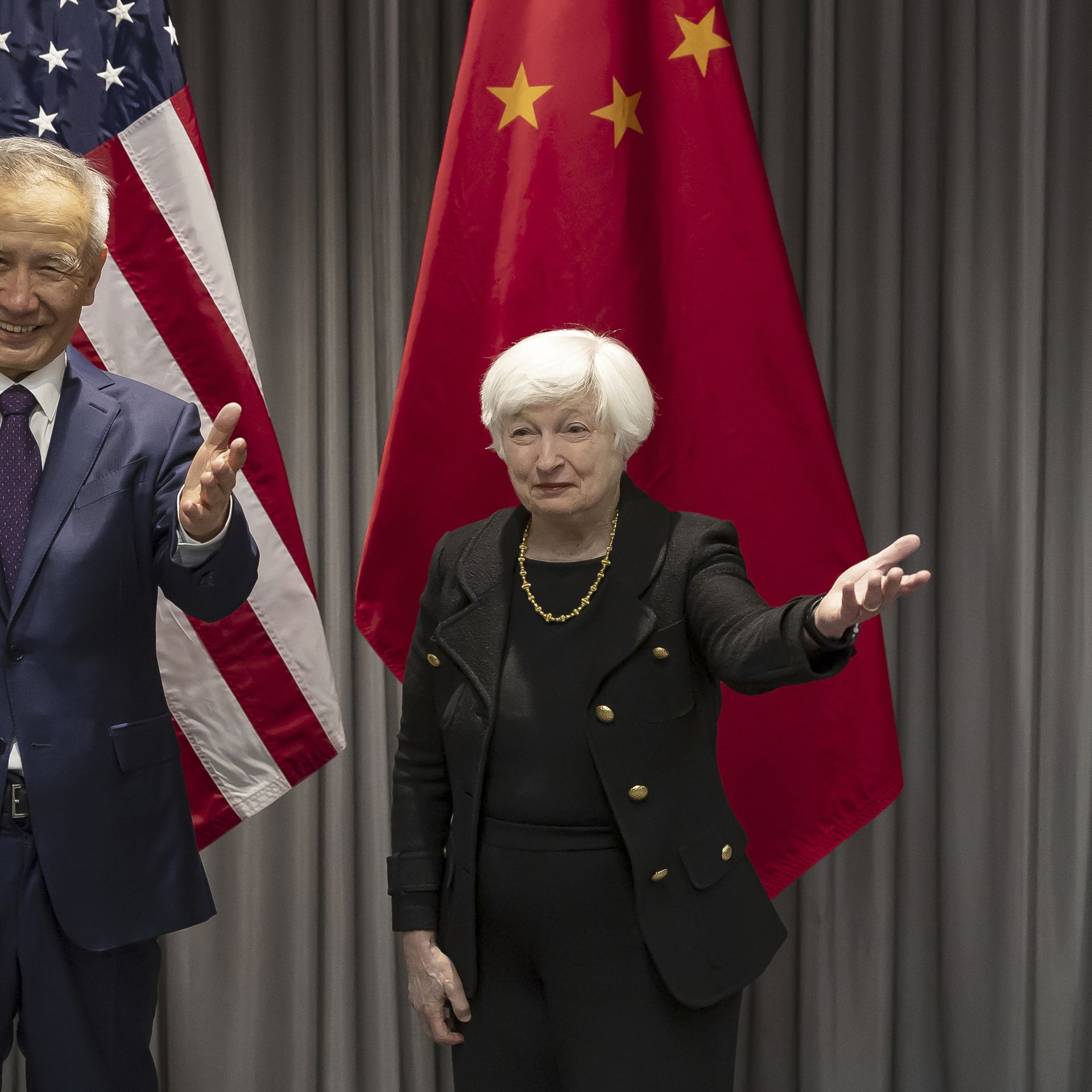 Treasury Secretary Janet Yellen meets China Vice Premier Liu He in Zurich, Switzerland, today. Photo: Michael Buholzer/Keystone via AP
