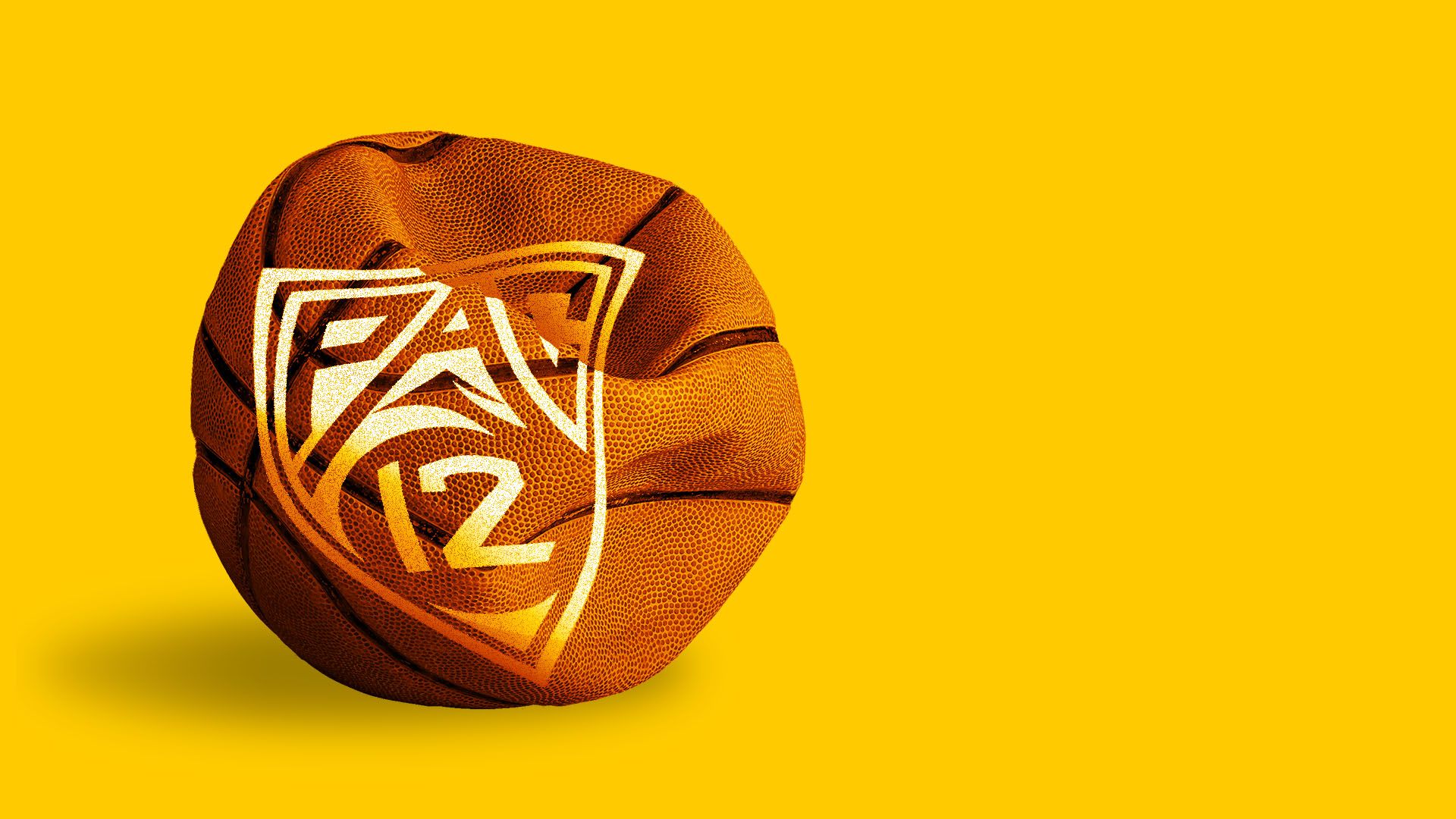 Illustration of deflated basketball with the Pac12 logo on it
