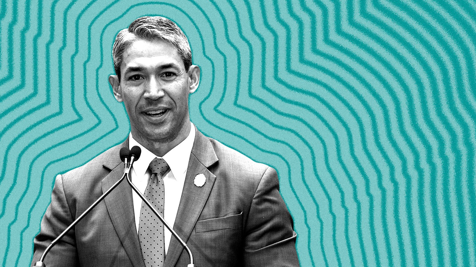 Photo illustration of San Antonio Mayor Ron Nirenberg with lines radiating from him.