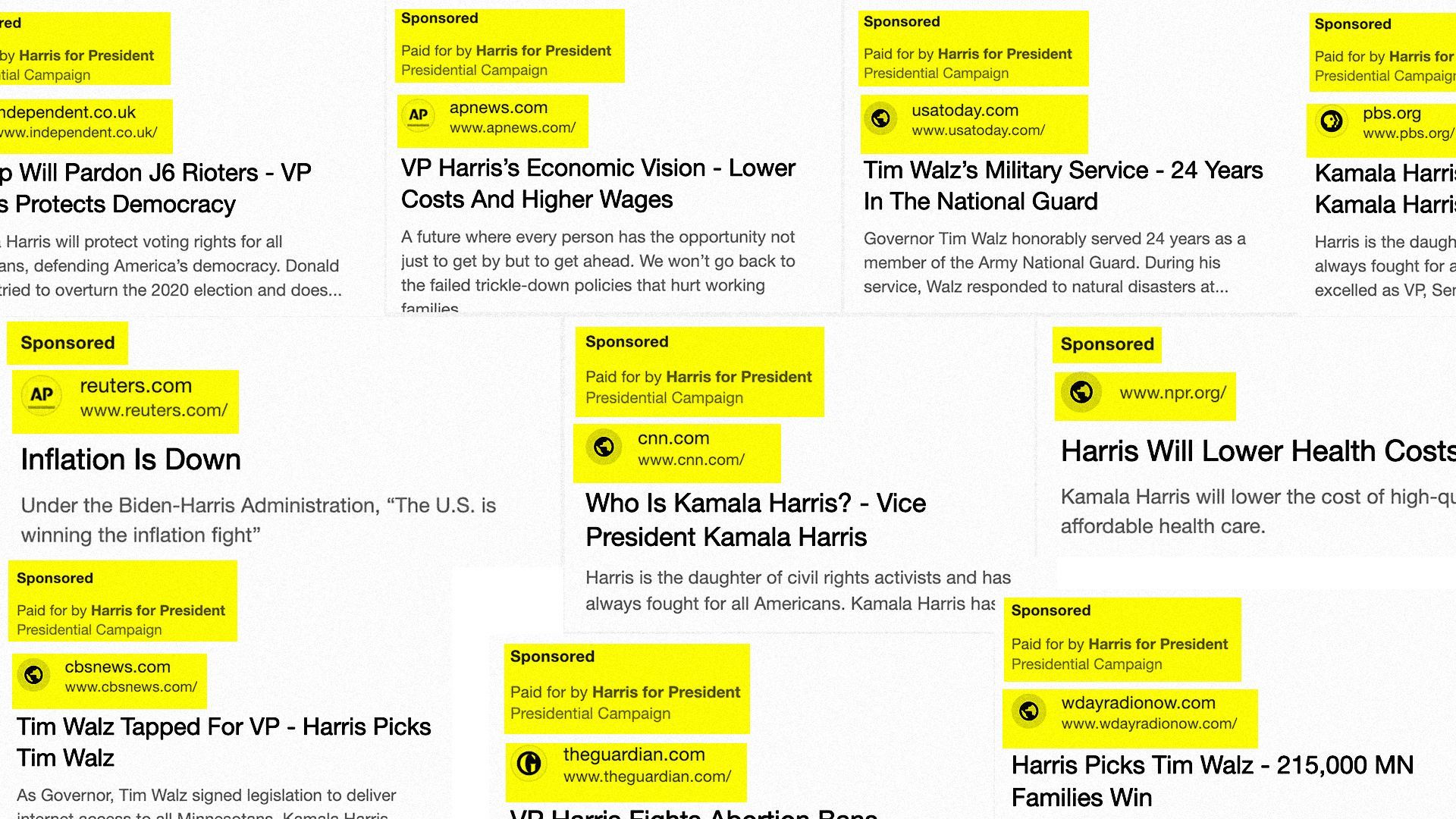 News headlines highlighted in yellow