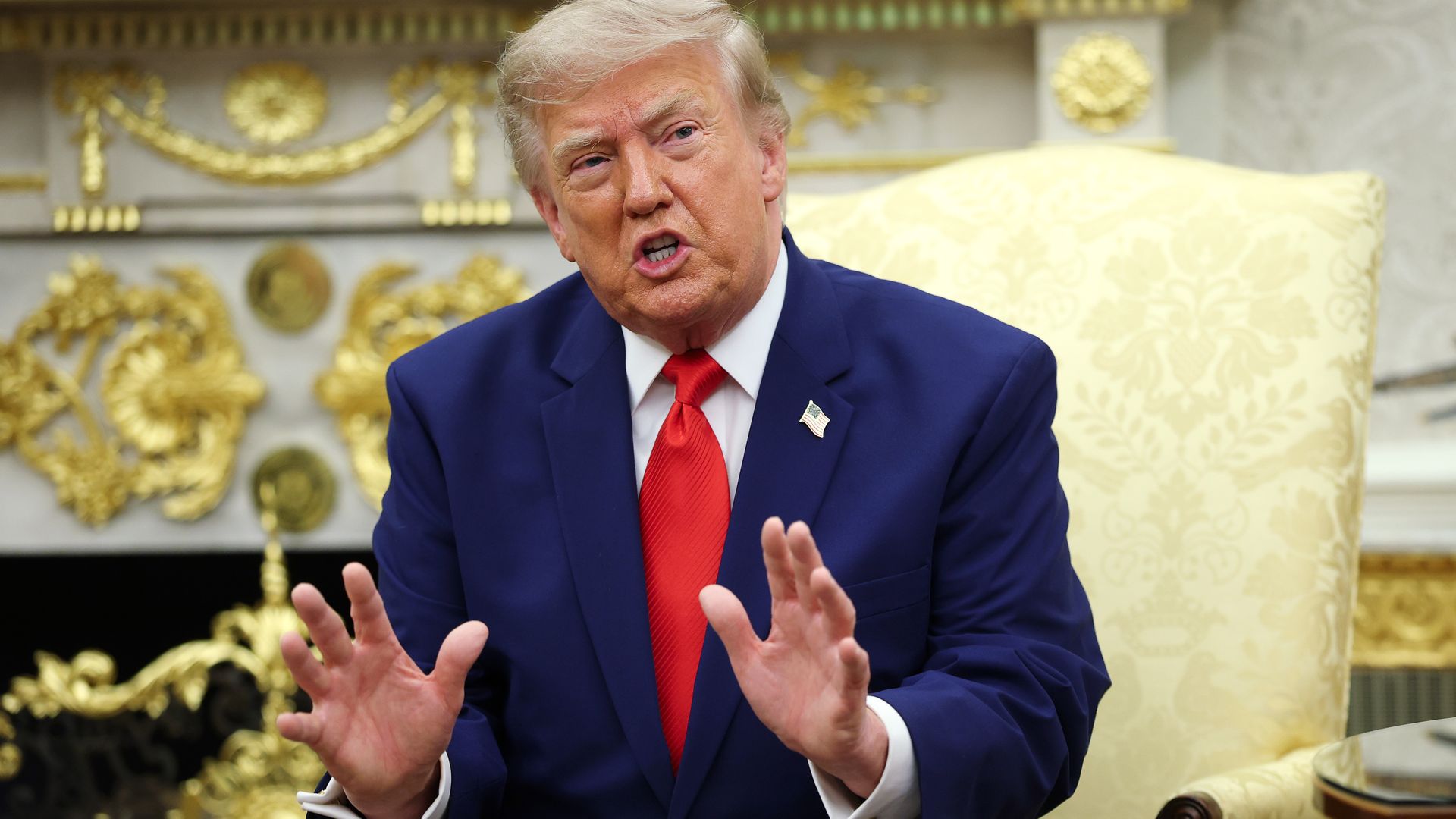 President Trump speaks during an Oval Office meeting with Lebanese President Joseph Aoun at the White House in Washington.