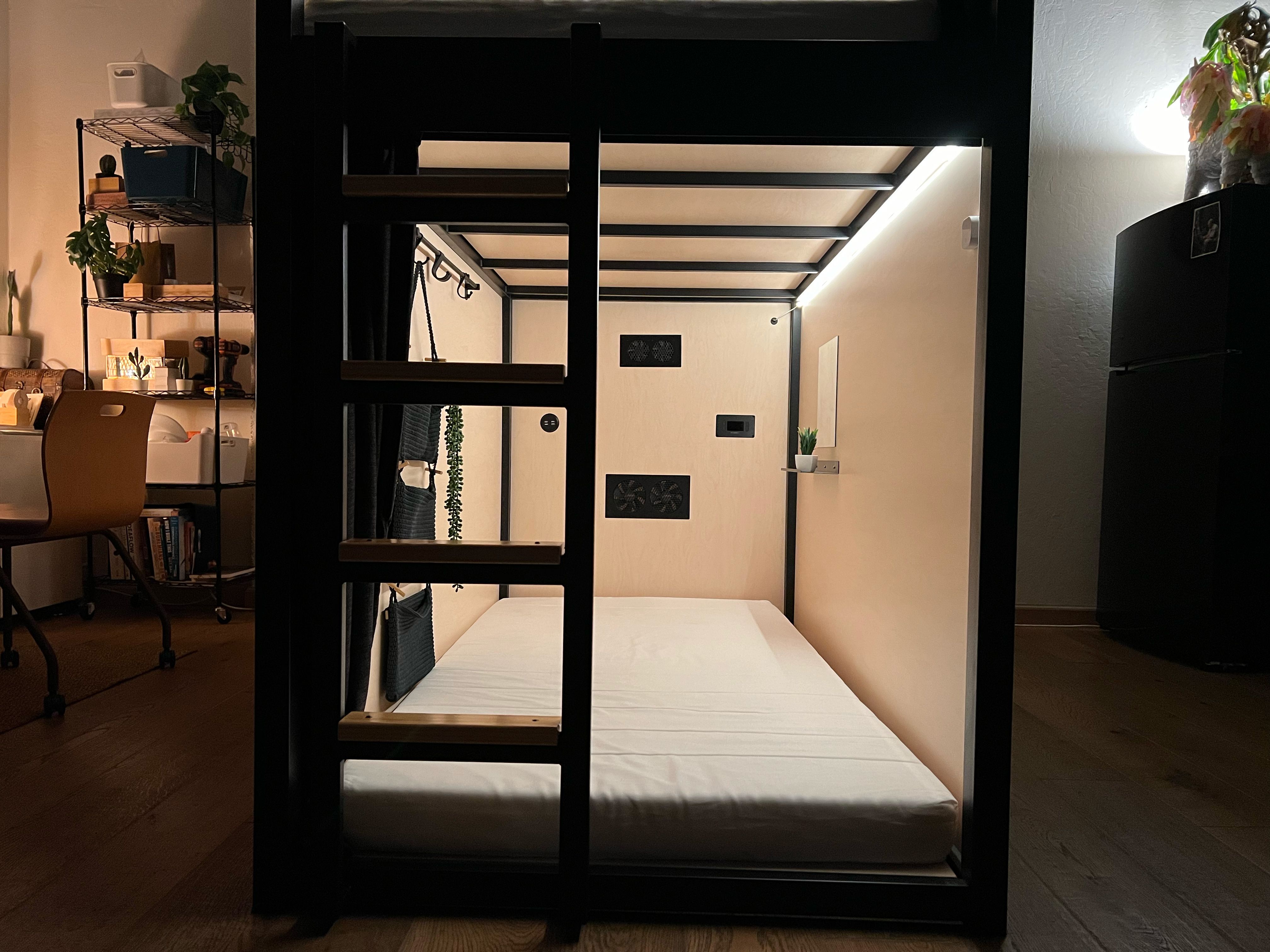 Photo of the inside of a sleeping pod