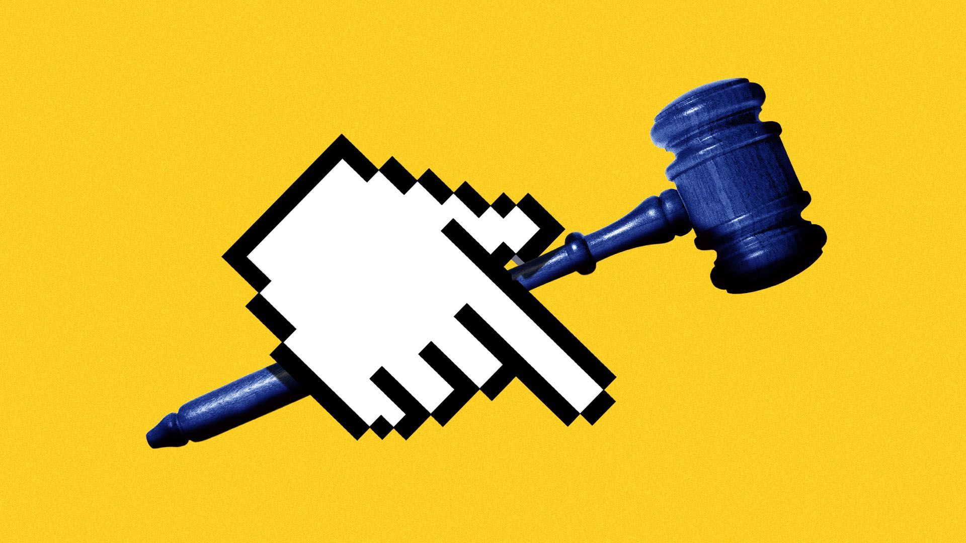 Illustration of a hand cursor holding a gavel