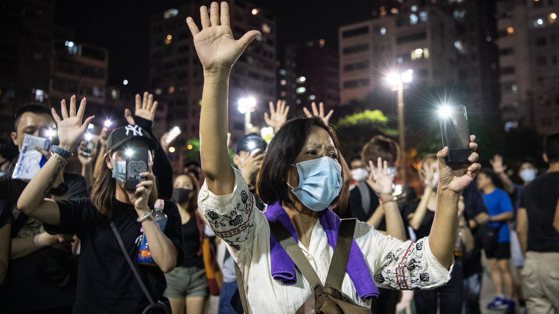 A woman protesting in Hong Kong
