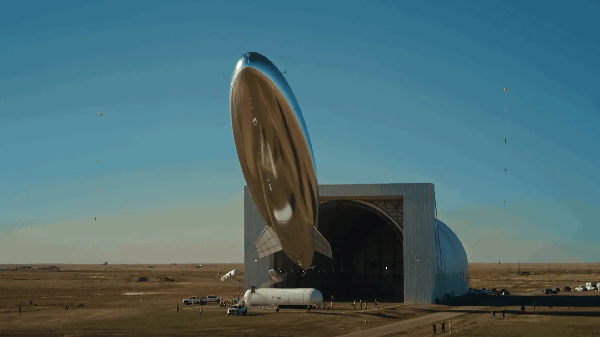 Balloon emerges from hangar