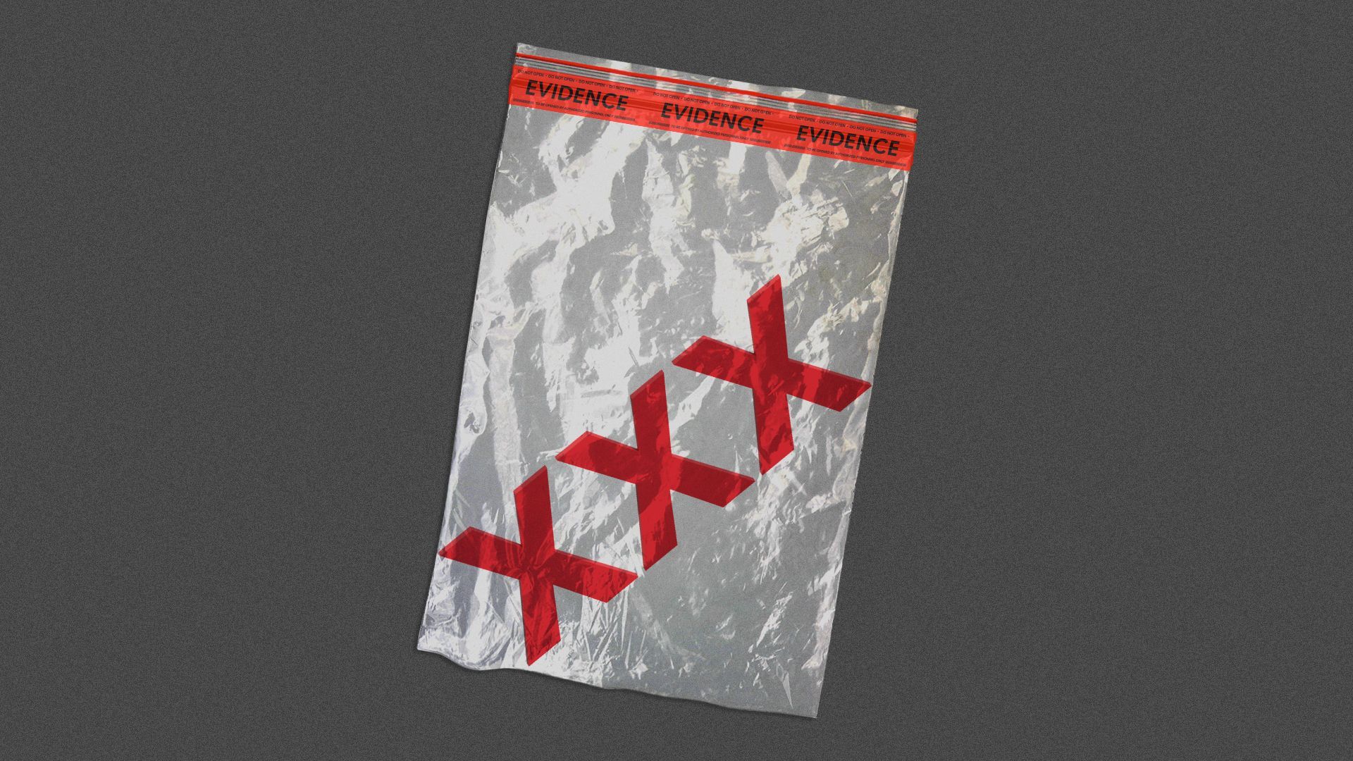Illustration of XXX inside of an evidence bag.