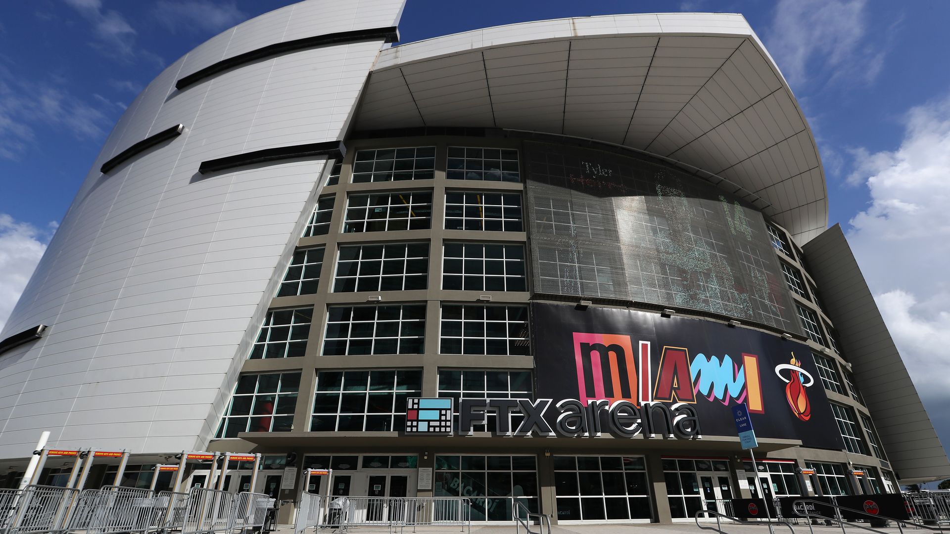 An exterior view of FTX Arena prior to a game between the Boston Celtics and Miami Heat at FTX Arena on October 21, 2022 in Miami, Florida.