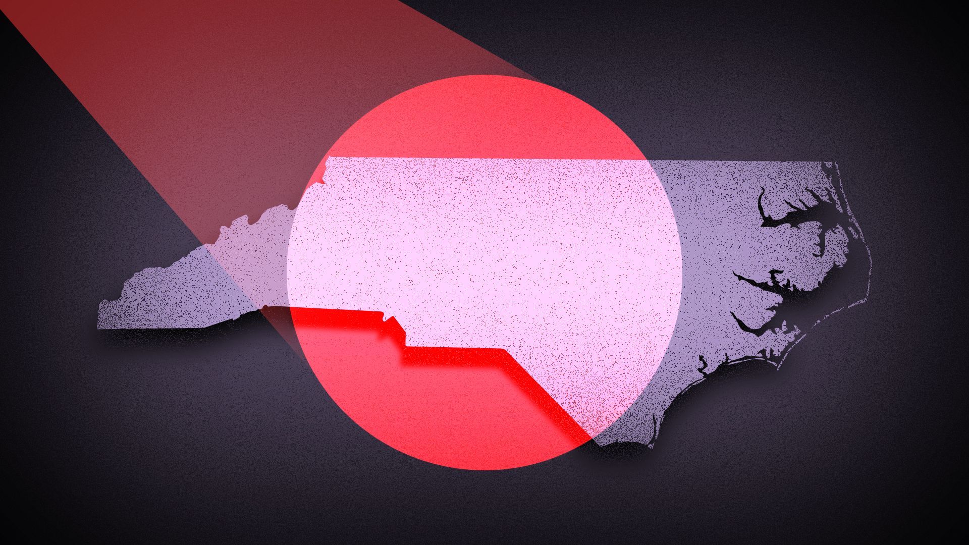 Illustration of North Carolina under a red spotlight. 