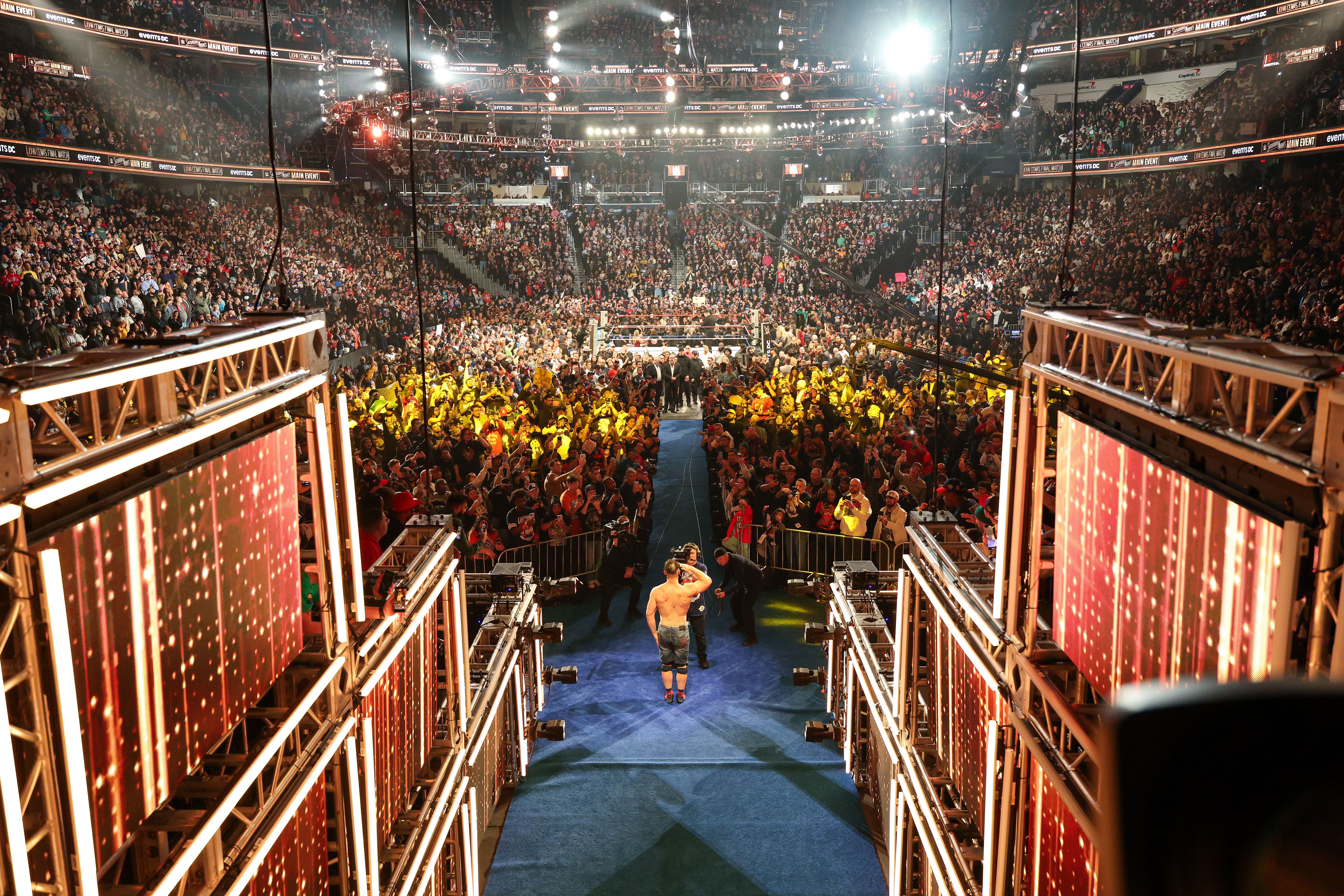 John Cena salutes during Saturday Night's Main Event at Capital One Arena on December 13, 2025 in Washington DC. (Photo by Dutch Doscher/WWE via Getty Images)
