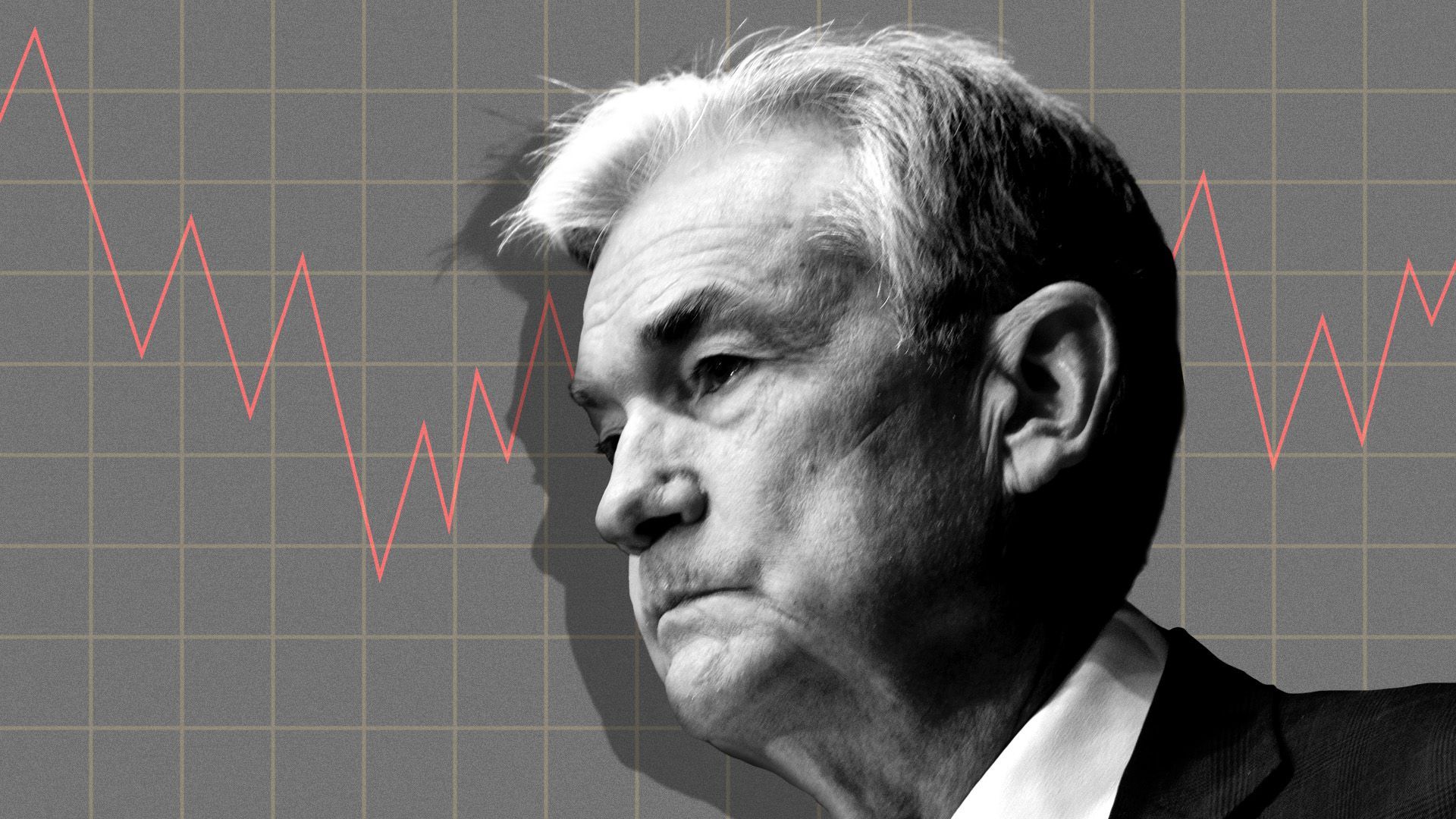 Photo illustration of Fed Chairman Jerome Powell casting a shadow on a stock chart