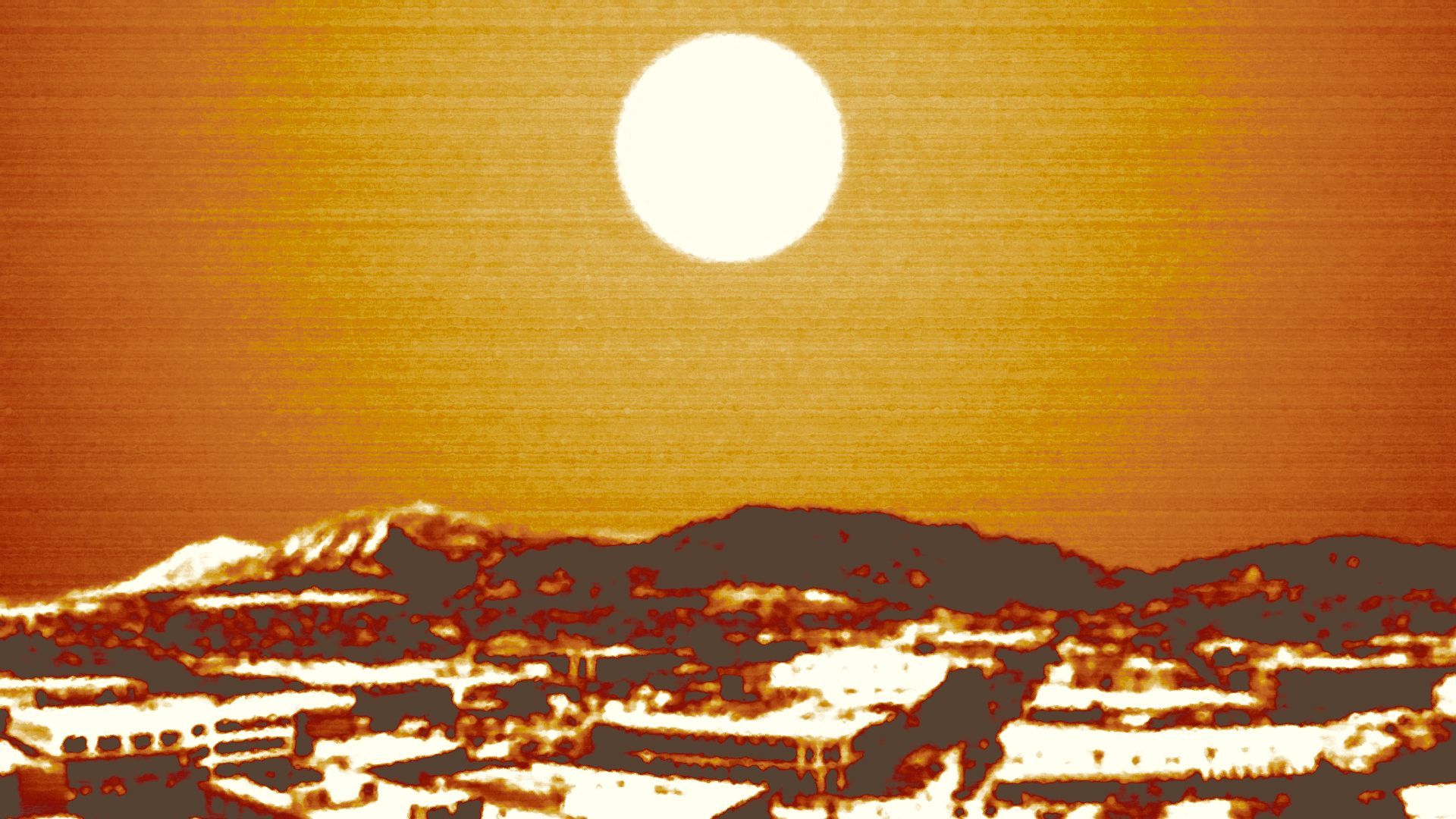 Illustration of Boulder under a hot sun.