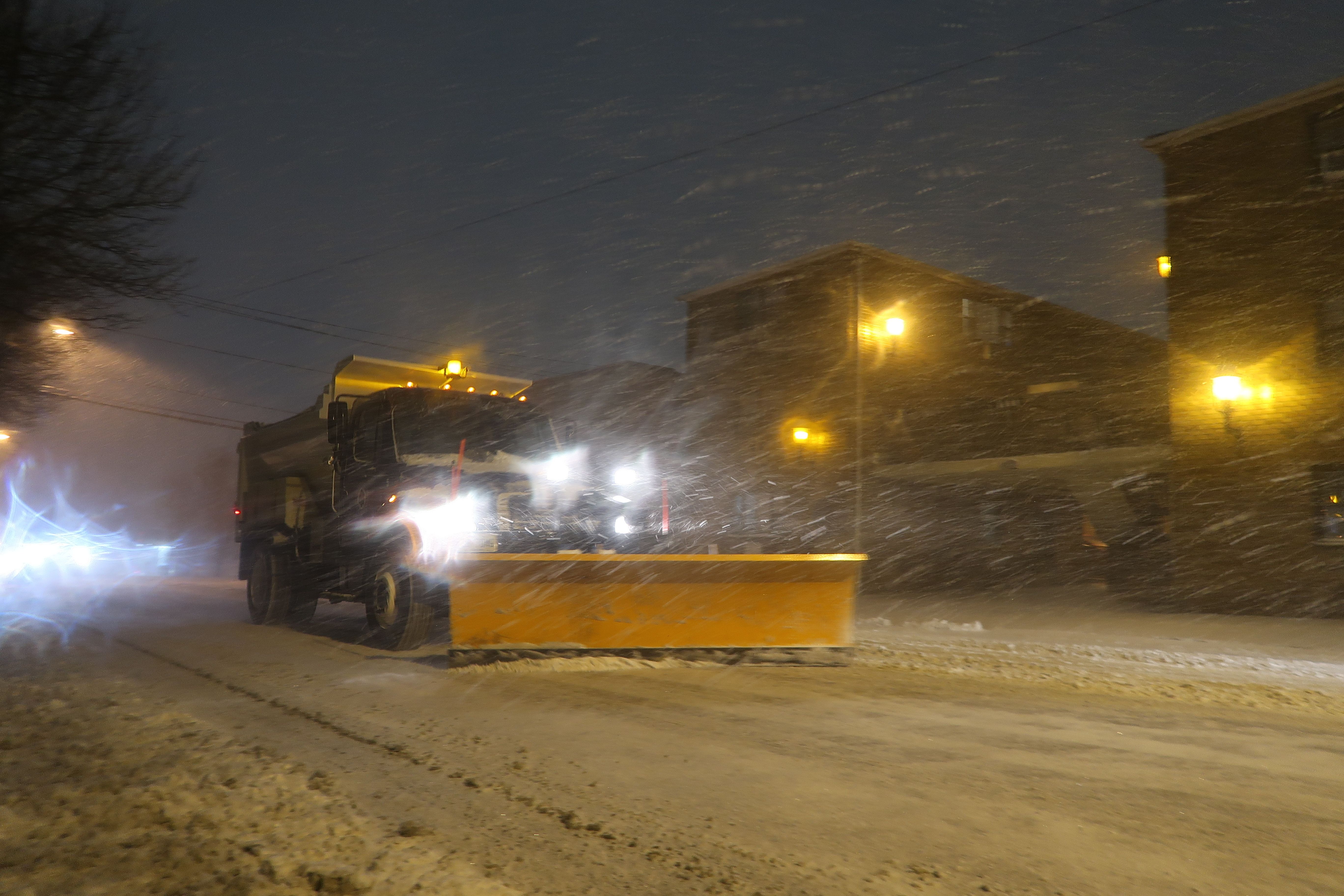  A snowplow clears snow as snow accumulates on December 16, 2020 at Cliffside Park, New Jersey