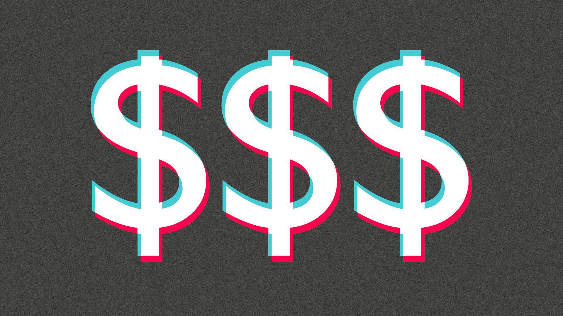 An illustration of money signs in the Tik Tok font.