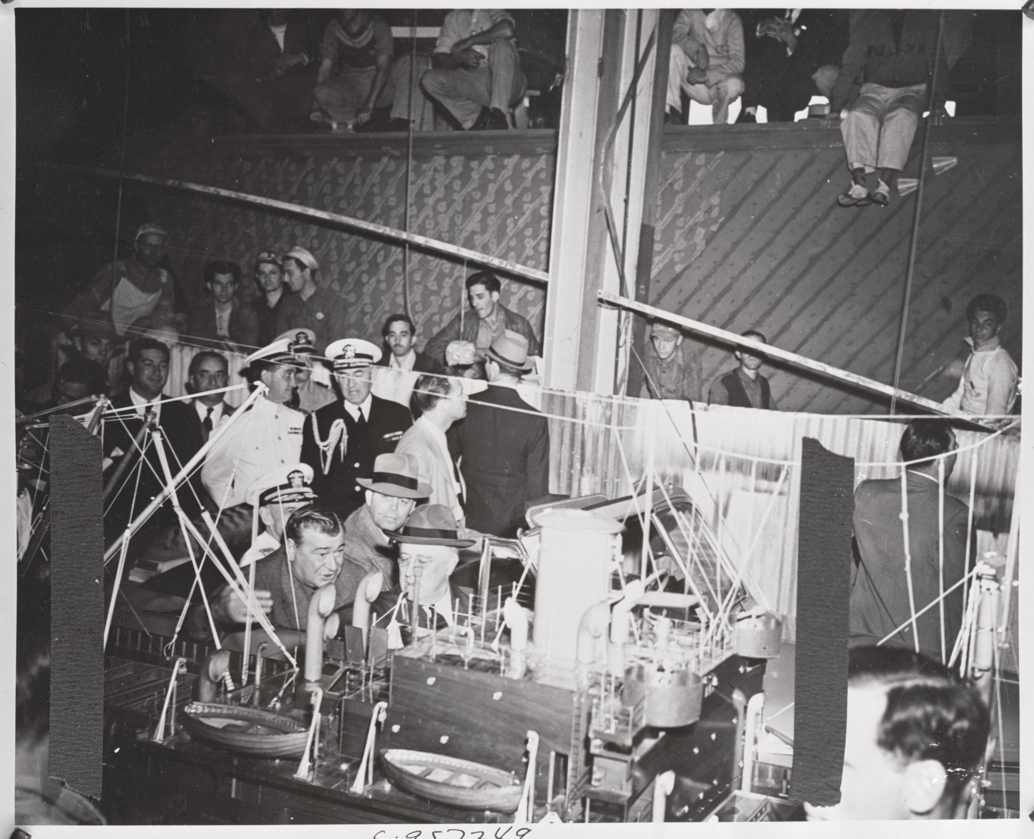 Photo shows President Roosevelt visiting Higgins Industries in New Orleans in 1942.