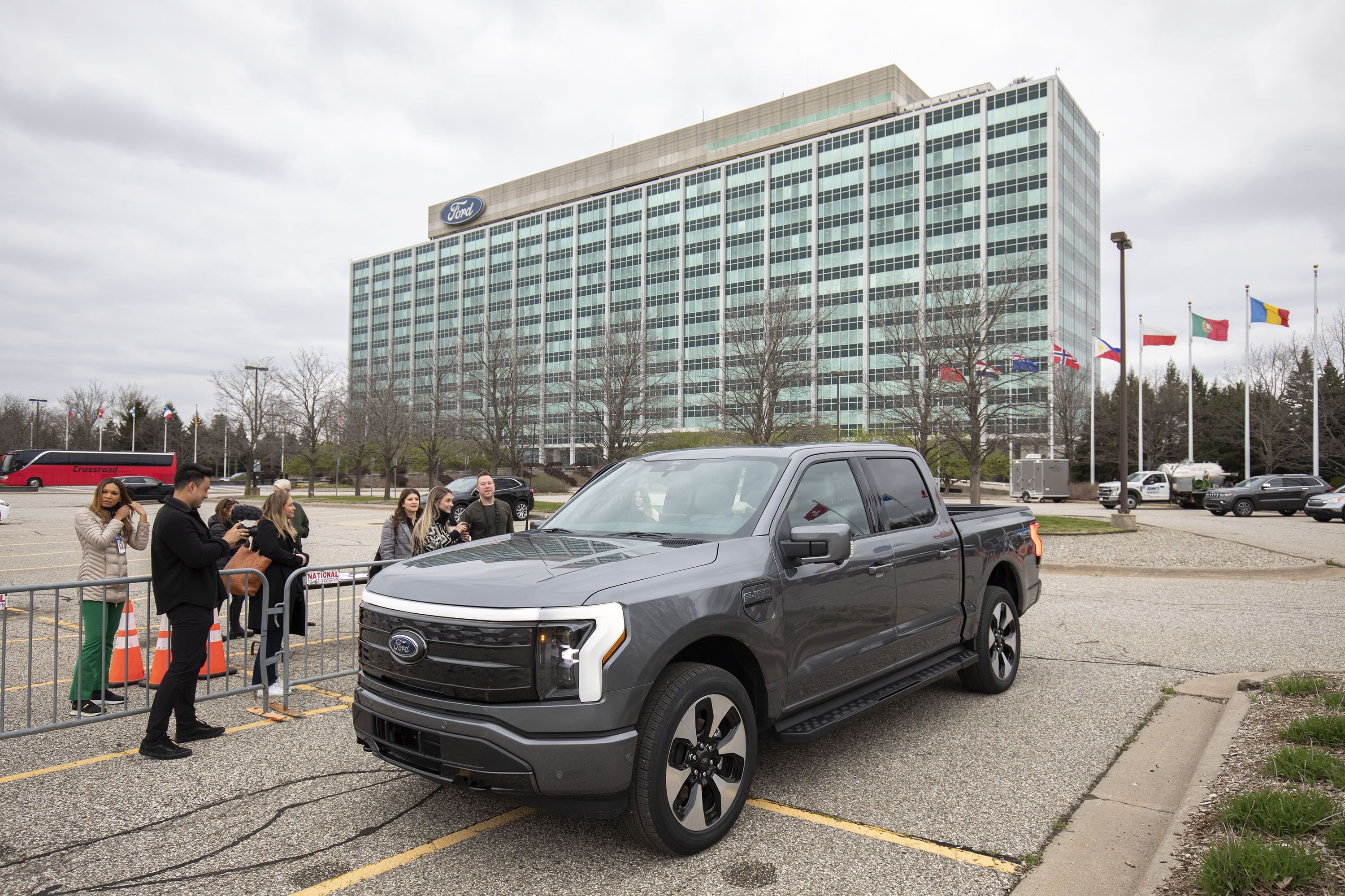 Ford's current headquarters, known as the Glass House, in 2022. 