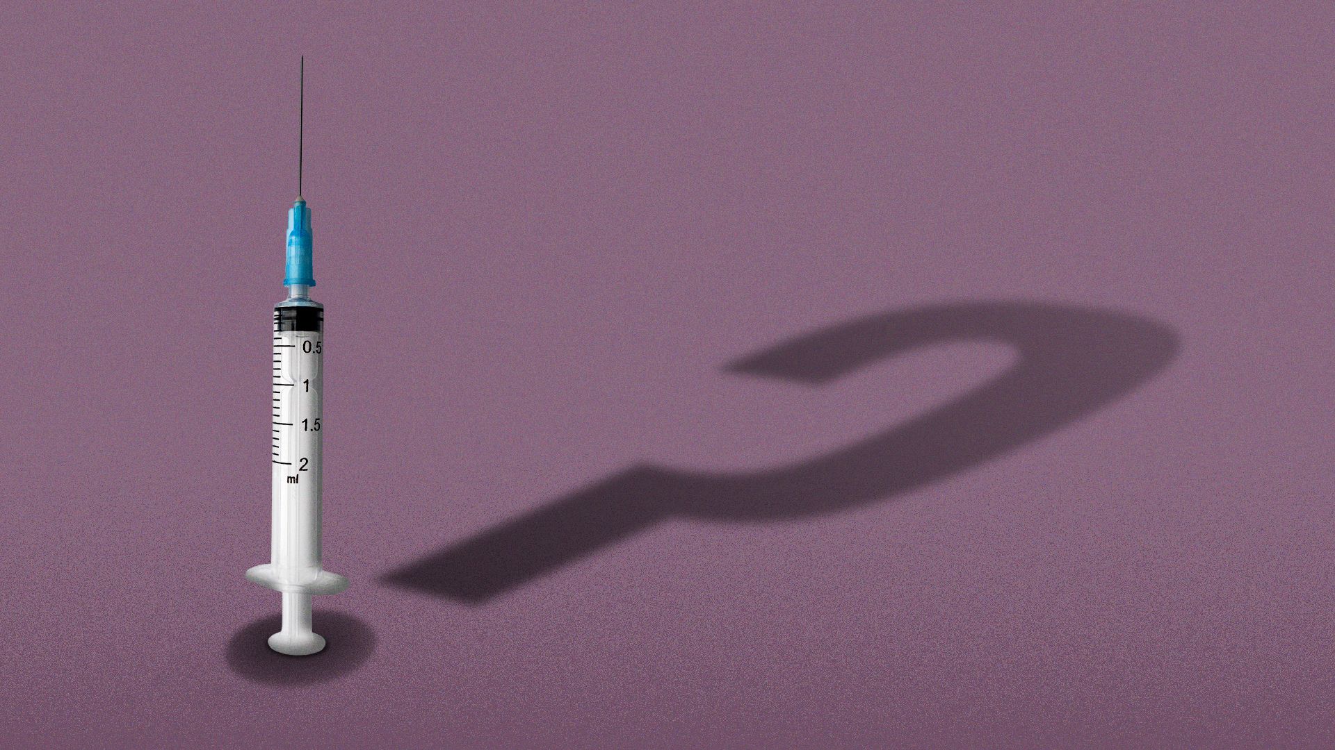 Illustration of a syringe casting a shadow shaped like a question mark.