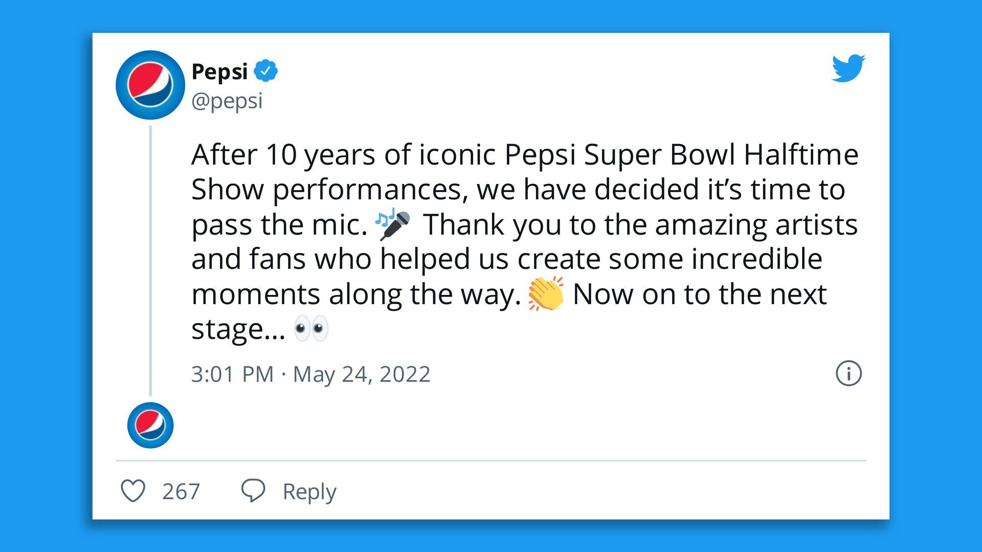 A screenshot of a tweet from Pepsi.