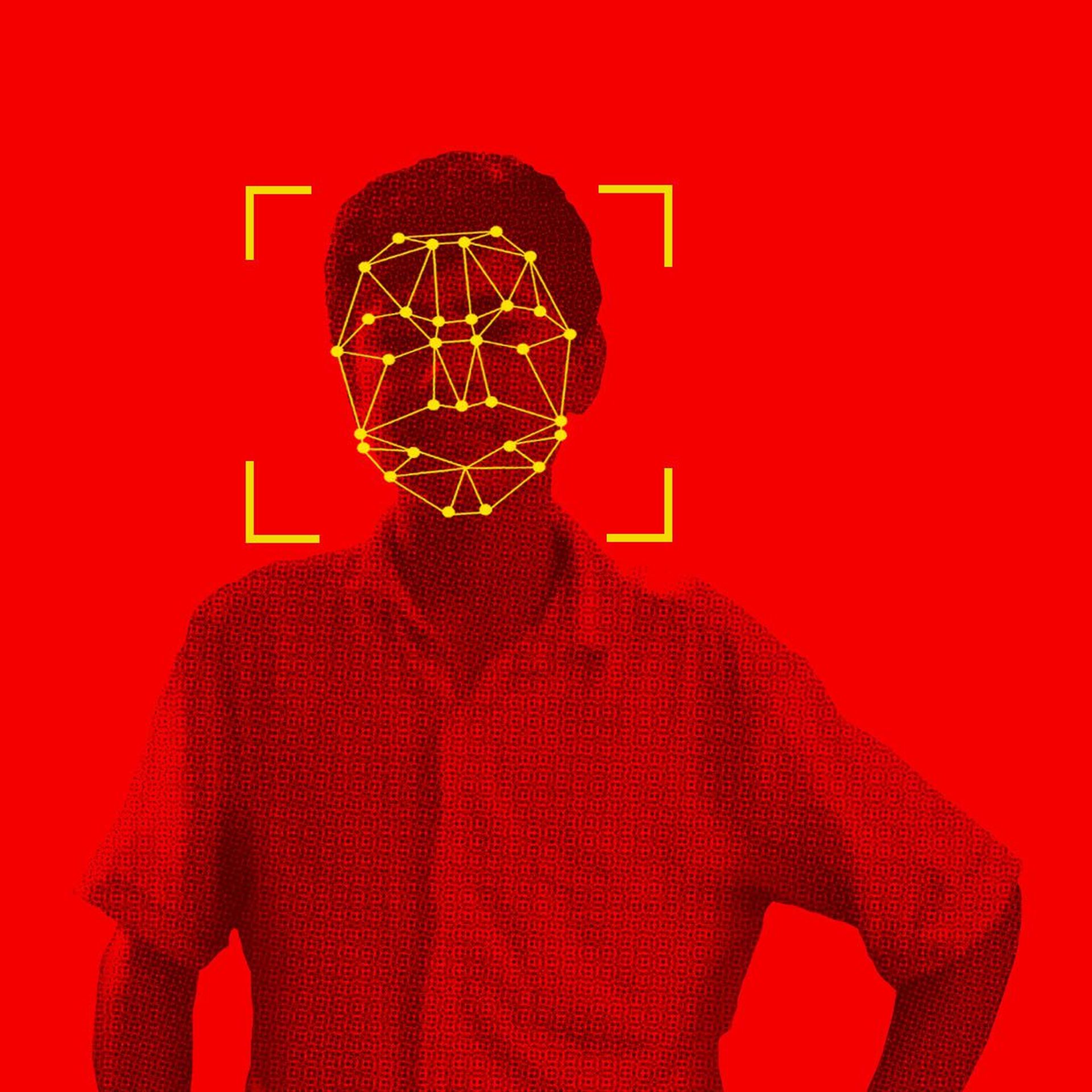 Illustration of a person targeted by face-recognition technology
