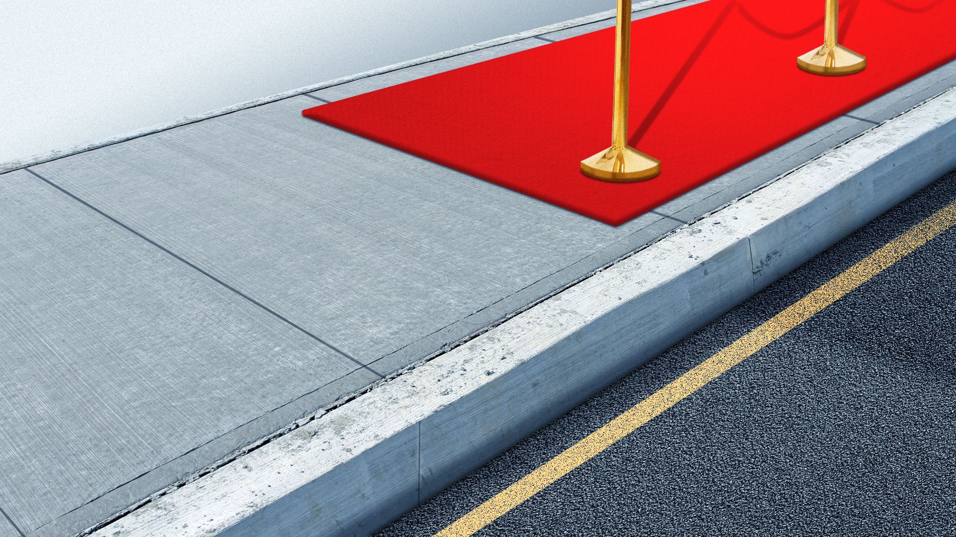 Illustration of a sidewalk and curb with a red carpet and velvet rope