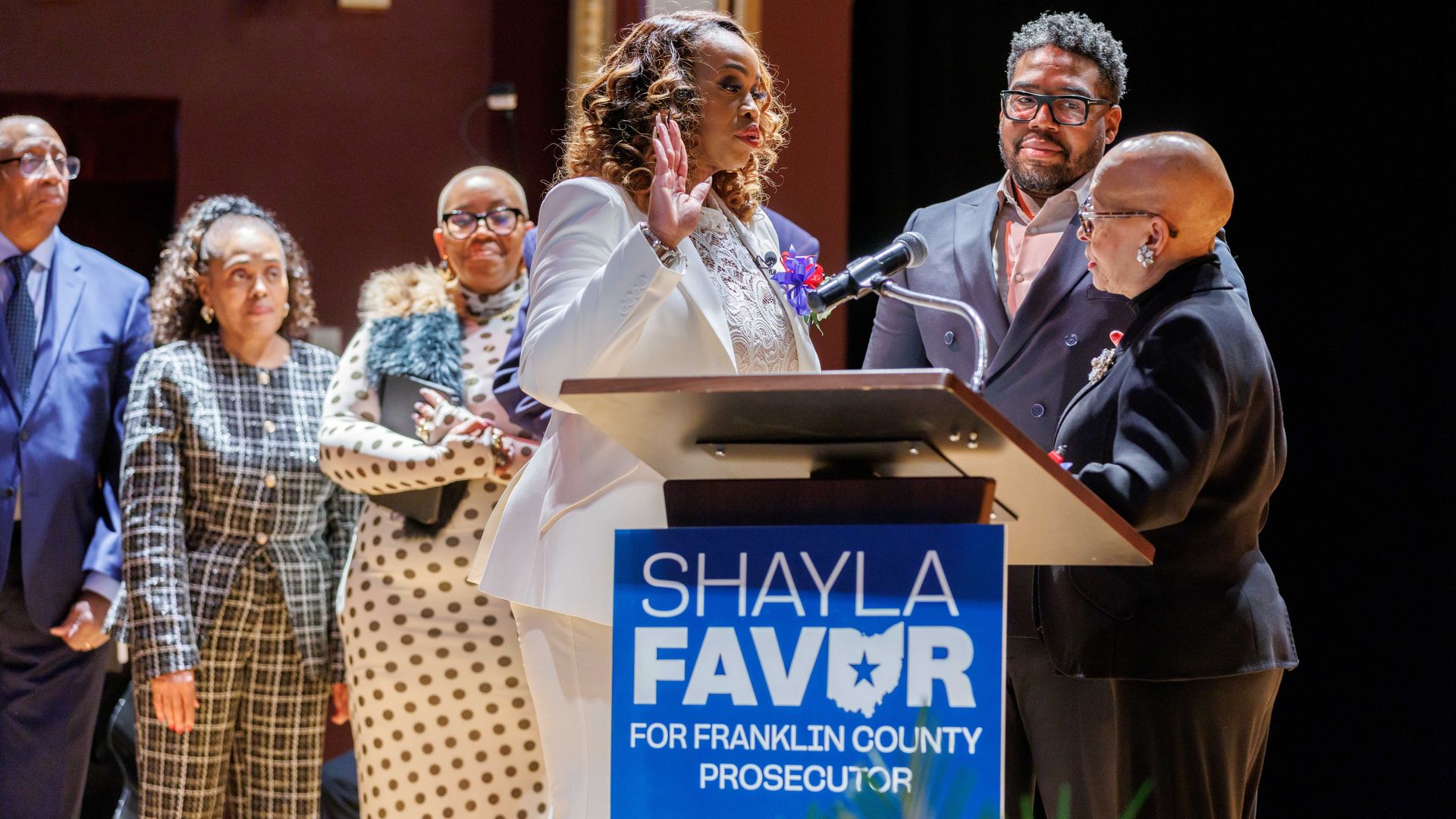 New Franklin County prosecutor Shayla Favor is sworn in by Janet E. Jackson, the first Black woman to serve as a judge in Franklin County