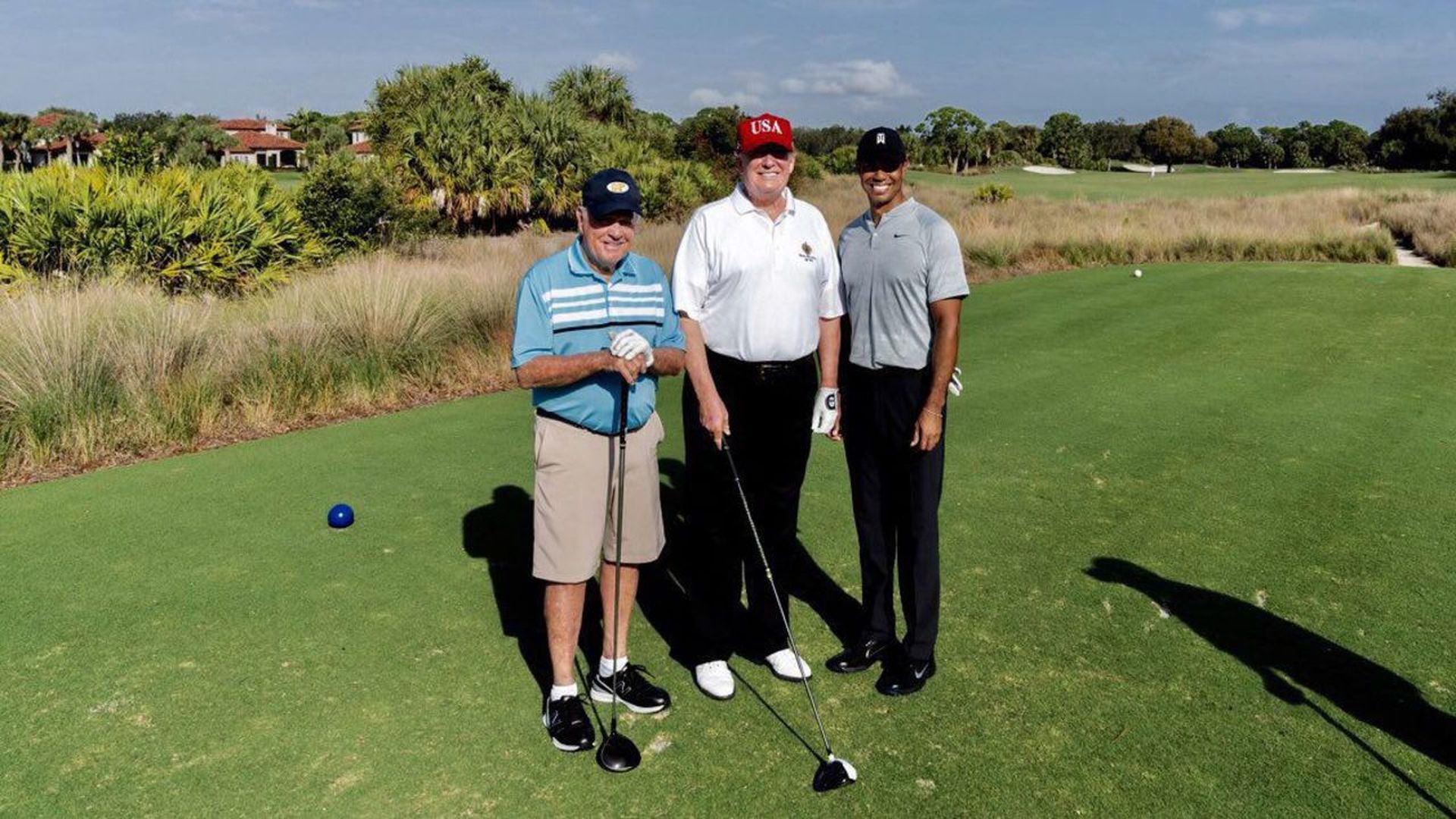 Trump tweeted this picture of him golfing yesterday with Jack Nicklaus and Tiger Woods in Jupiter, Fla.