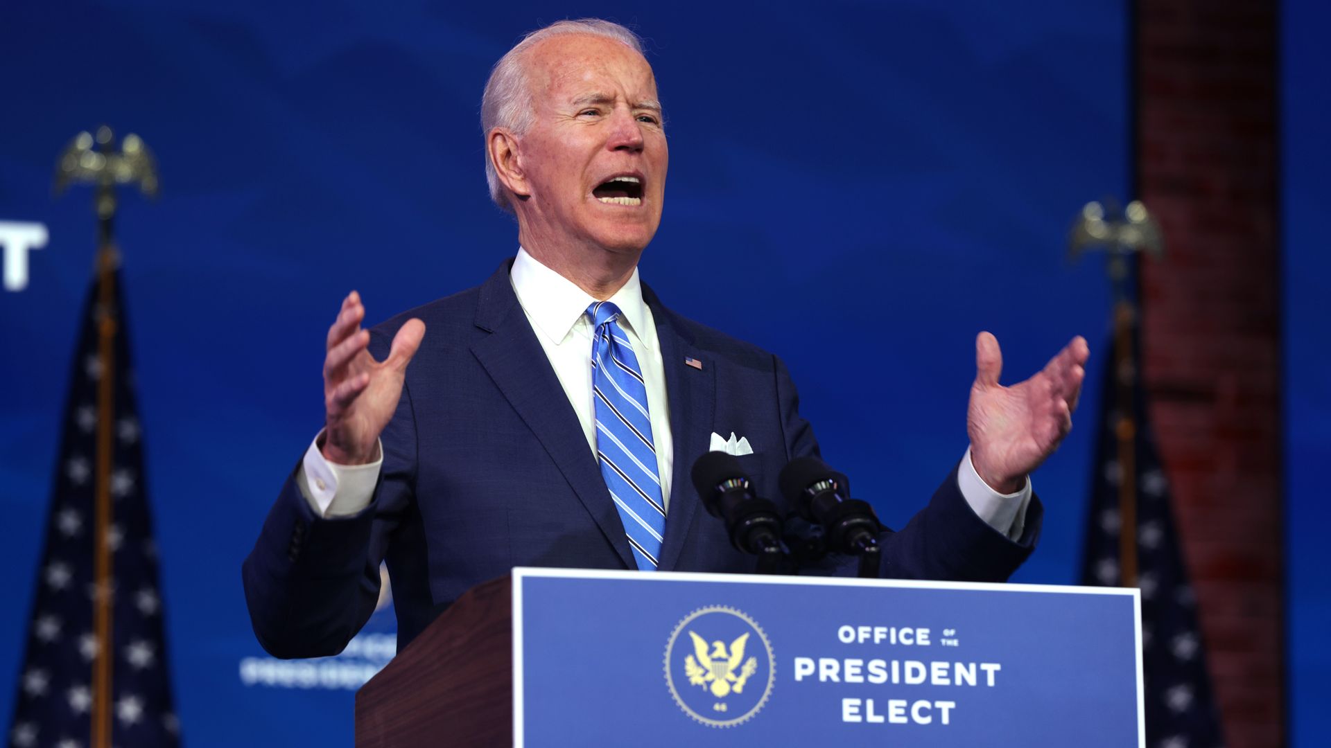 Joe Biden is seen during a speech Thursday laying out his COVID-19 relief package.