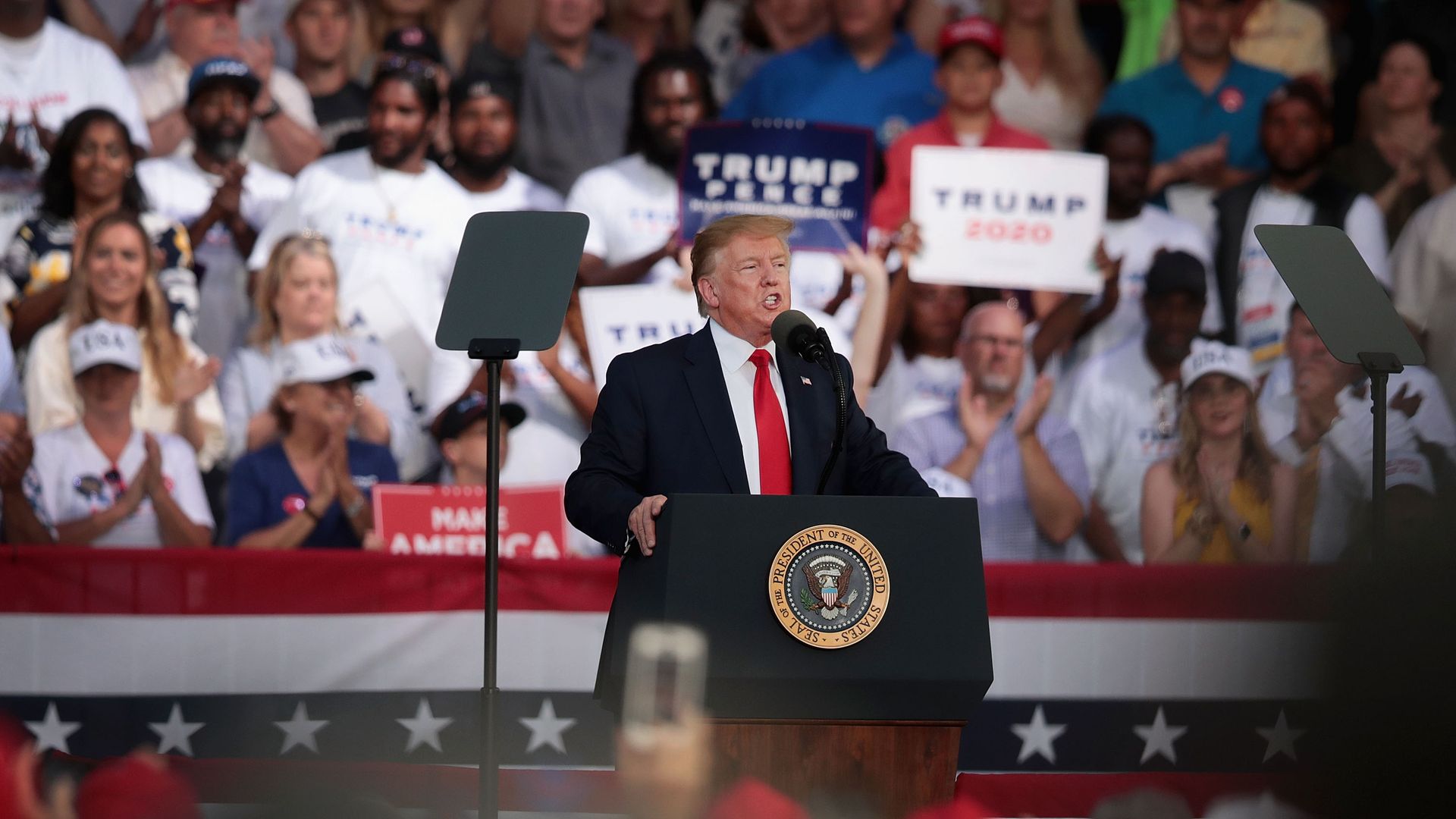   President Donald Trump speaks during a rally at the Aaron Bessant Amphitheater on May 8, 2019 in Panama City Beach, Florida. 
