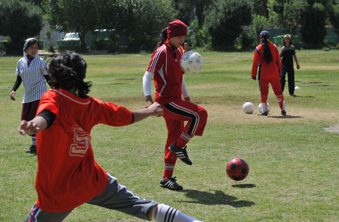 Afghanistan's women's soccer team practicing 